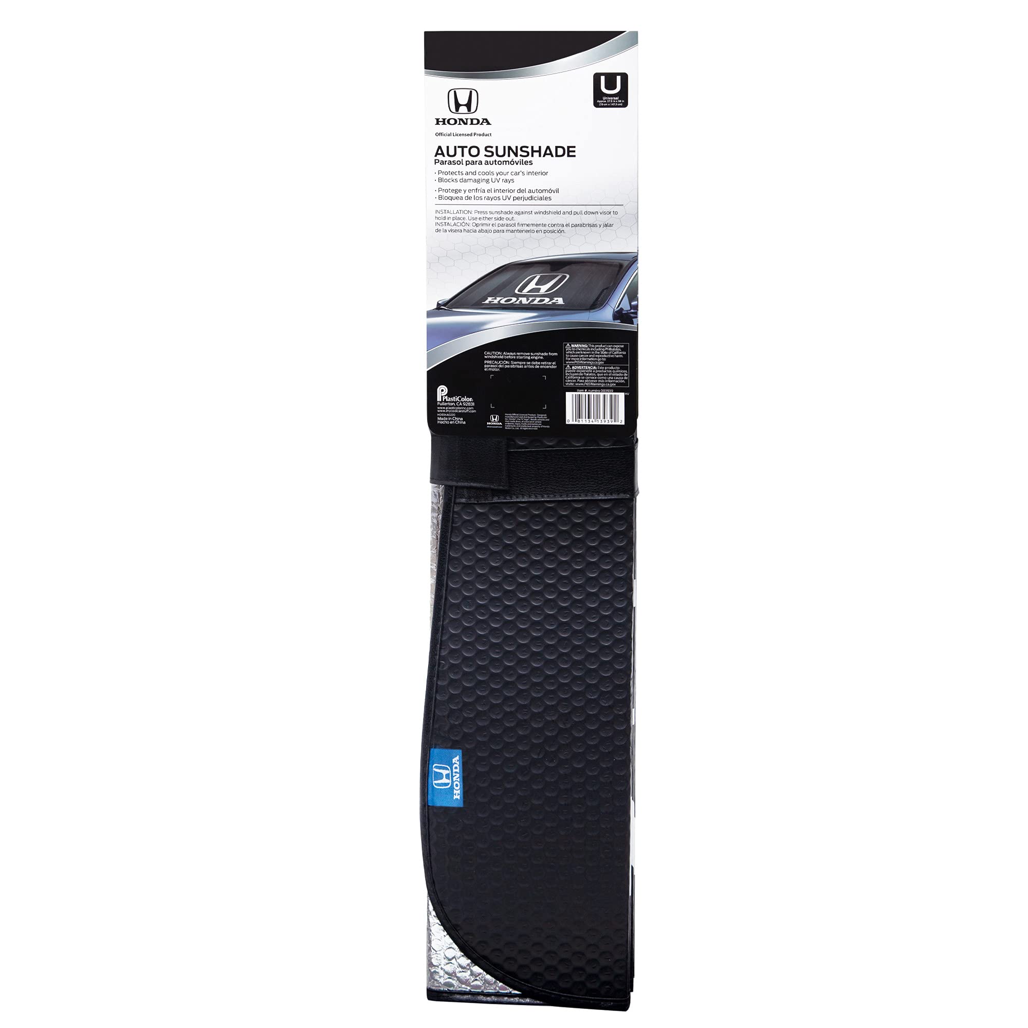 Plasticolor 003939W01 Honda Black Matte Accordion Sunshade White Logo 26.75 inches Tall x 57 inches Wide