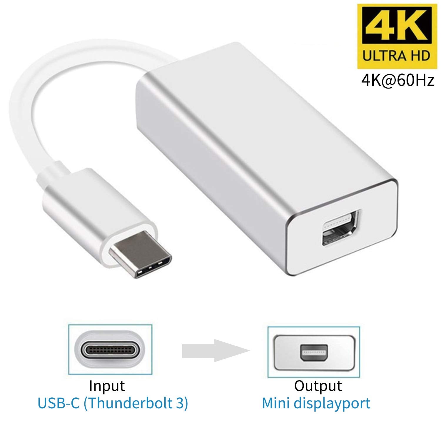 USB C to Mini Displayport Adapter, Type C to Mini DP Converter Compatible with MacBook Pro, Chromebook Pixel, Dell XPS Convert to LED Cinema Display, Dell Monitor (Silver)