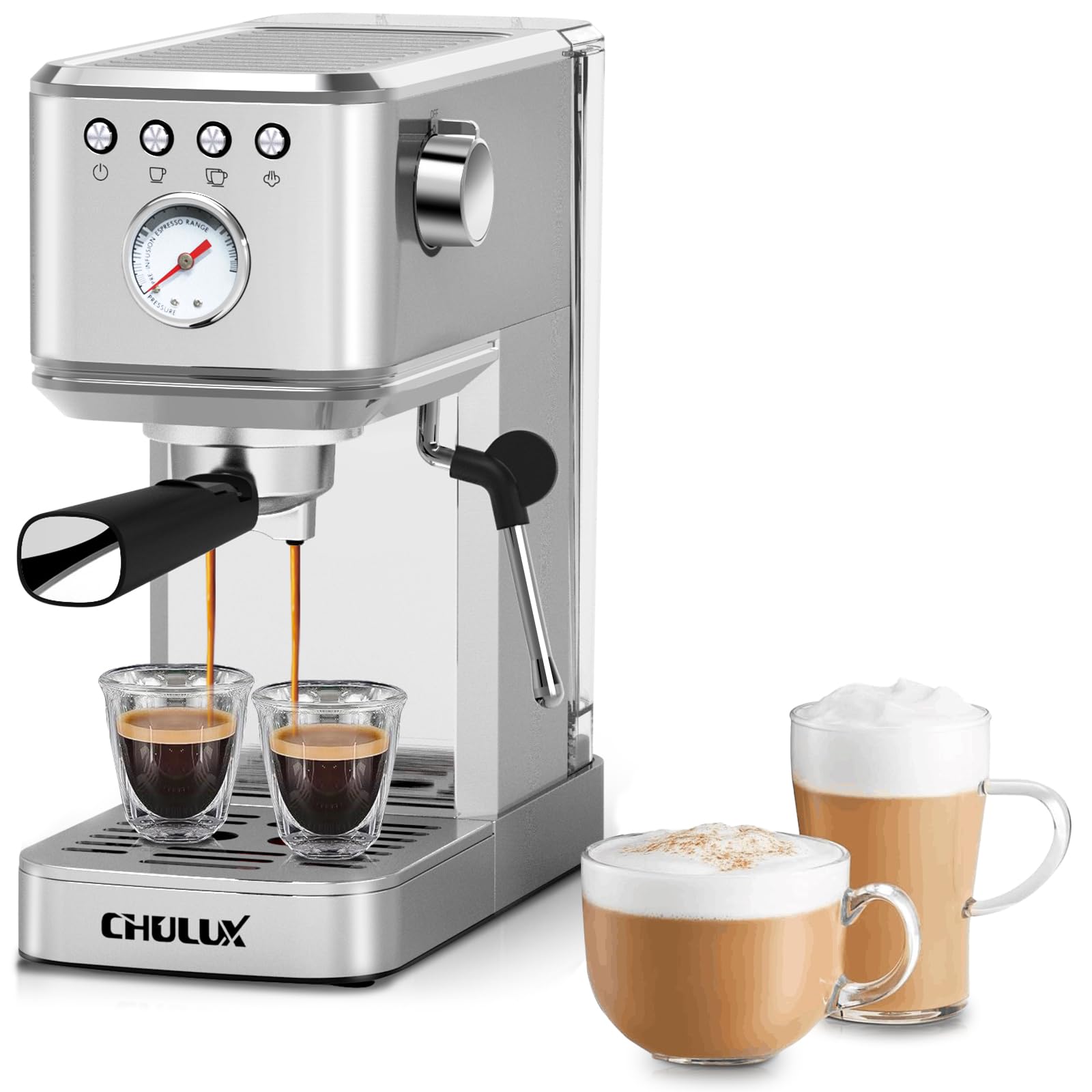 CHULUX Slim Espresso Machine with Milk Frother Steam Wand, 20 Bar Professional Pump Semi Automatic Espresso Coffee Machine for Home Cappuccino & Latte Maker