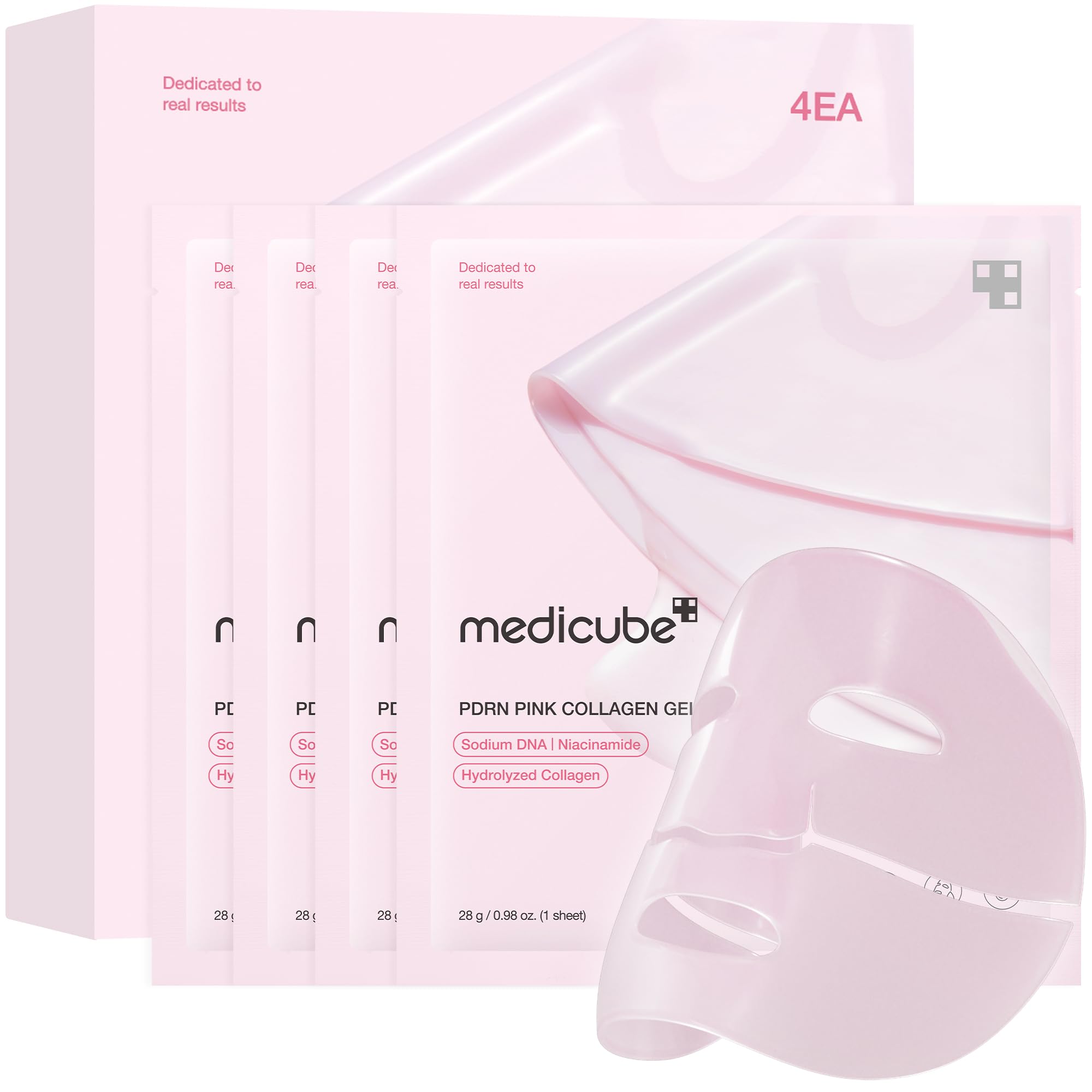 medicube Salmon DNA PDRN pink collagen jelly gel mask | overnight face mask for glass glow skin- elasticity, hydrating, firming and moisturizing | korean skincare, 28g, 4ea