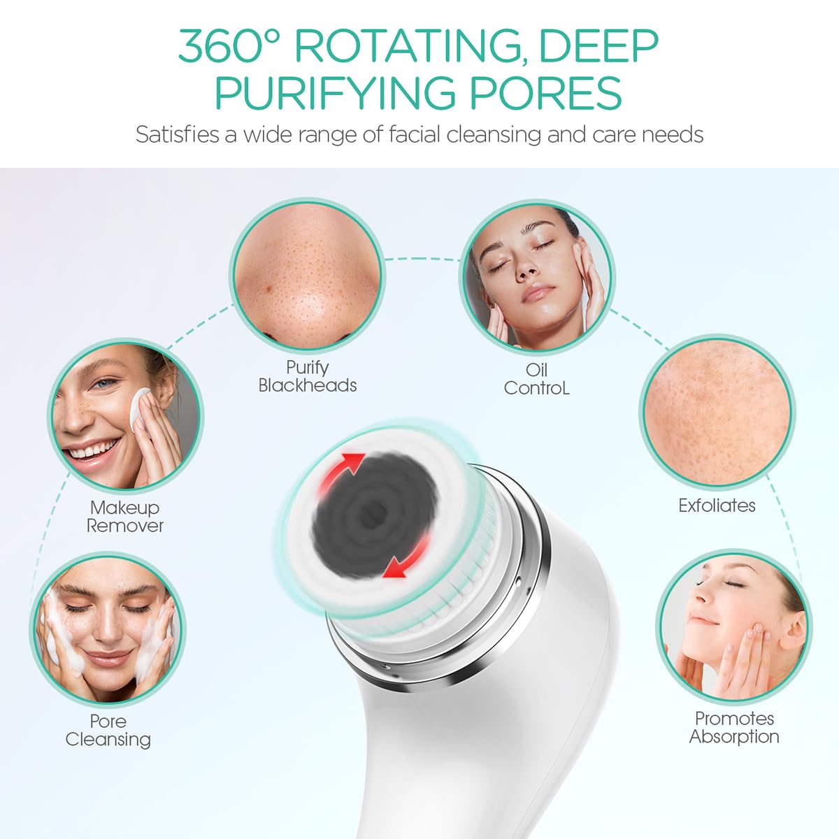 VOYOR Facial Cleansing Brush Electric for Deep Skin Cleansing Face Scrubber Rechargeable for Exfoliating and Removing Blackhead Spin Face Brush for Massaging, Remove Makeup Facial Brush FB101