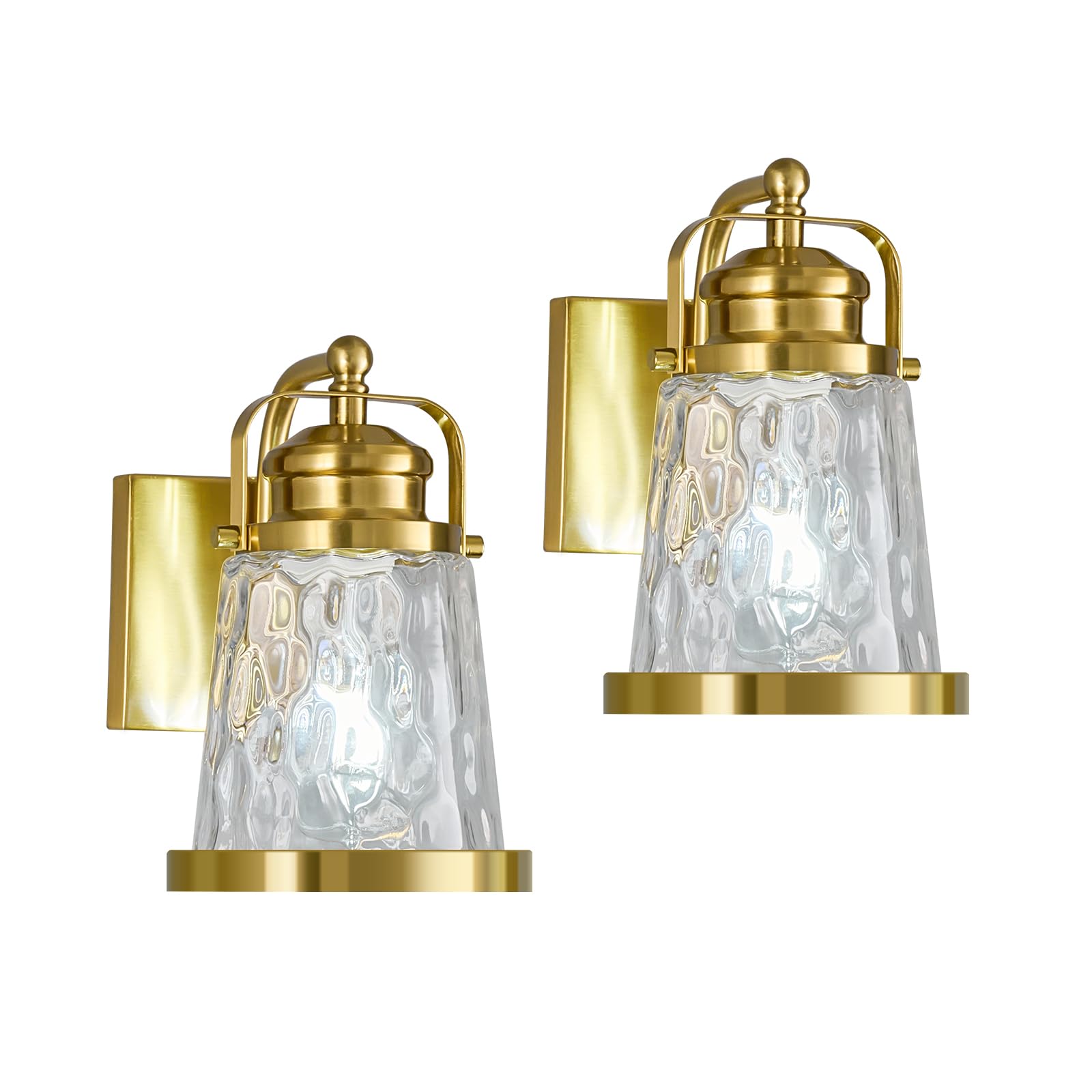 BNHHLZ Modern Wall Sconces Set of Two Indoor Wall Lamp Wall Sconces with Glass Wall Light Bathroom Vanity Light Fixtures Modern Industrial Gold Wall Mounted Room Sconce Wall Lighting