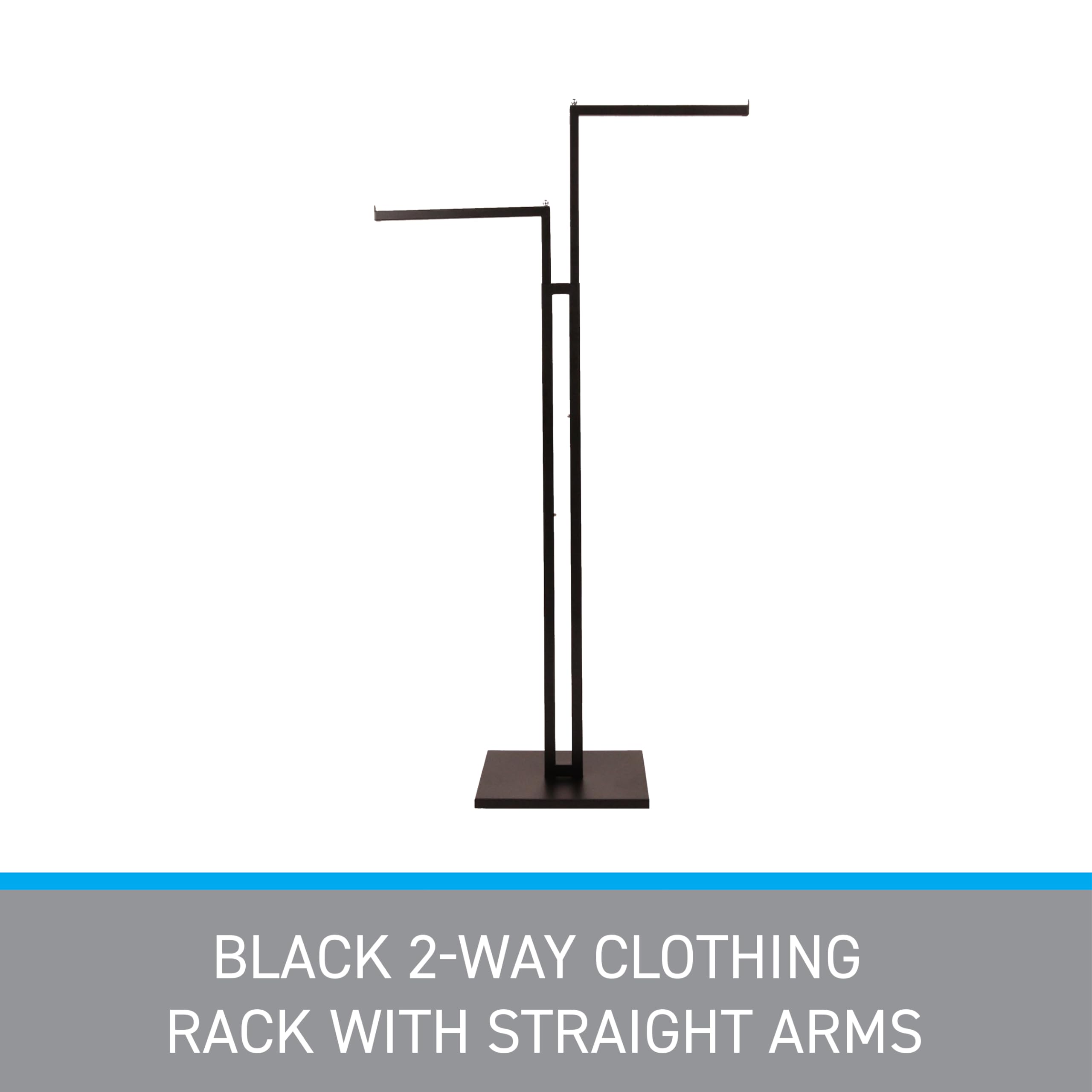 SSWBasics Black 2-Way Adjustable Clothing Rack with Straight Arms and Chrome Accents - Adjustable From 48" to 72" - Great for Retail, Restaurants, and Home Storage