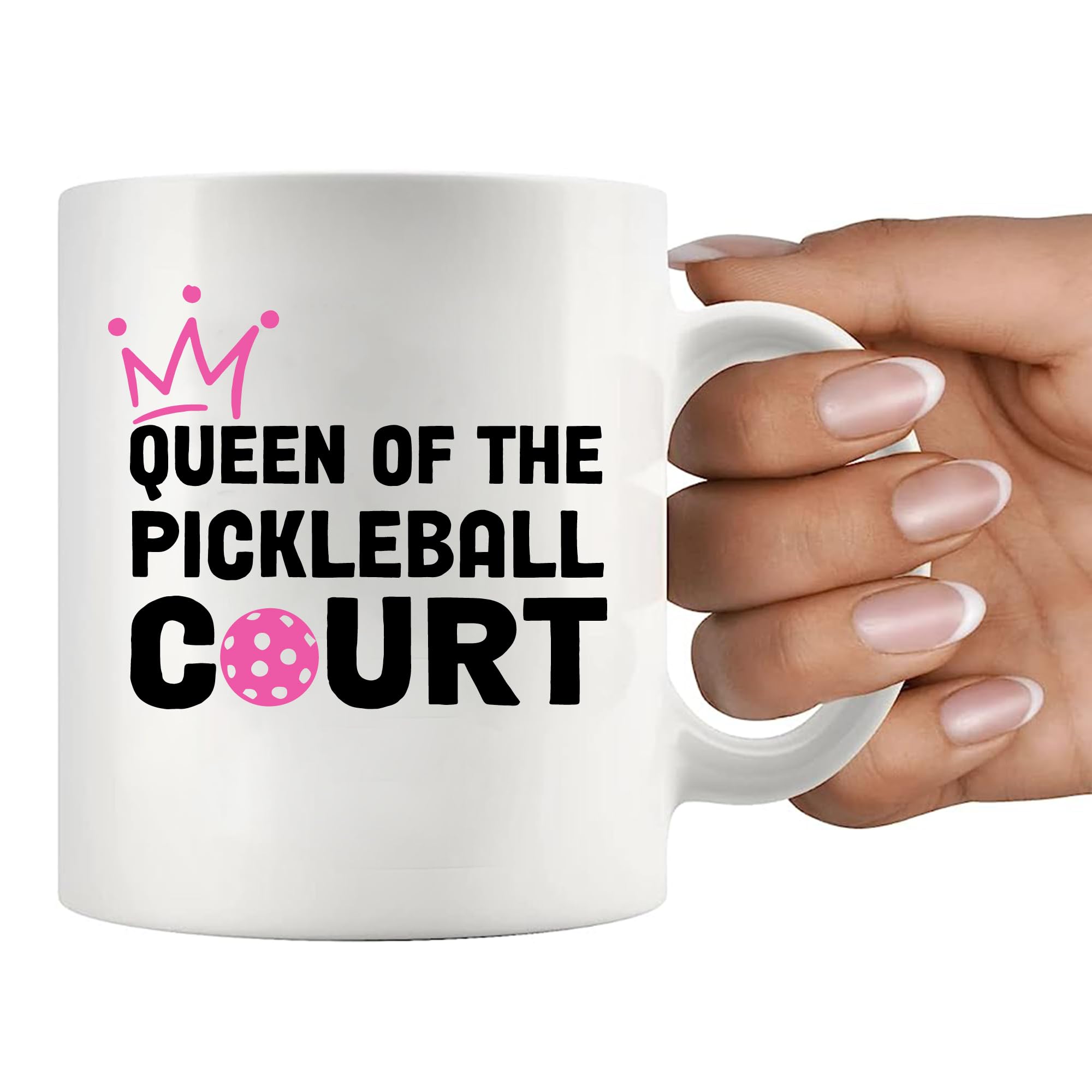 Panvola Queen of the Pickleball Court Pickleball Gifts for Women Wife Mom Grandma Aunt Girlfriend Ceramic Mug Gifts for Pickleball Lovers Coffee Cup (White, 11 oz)