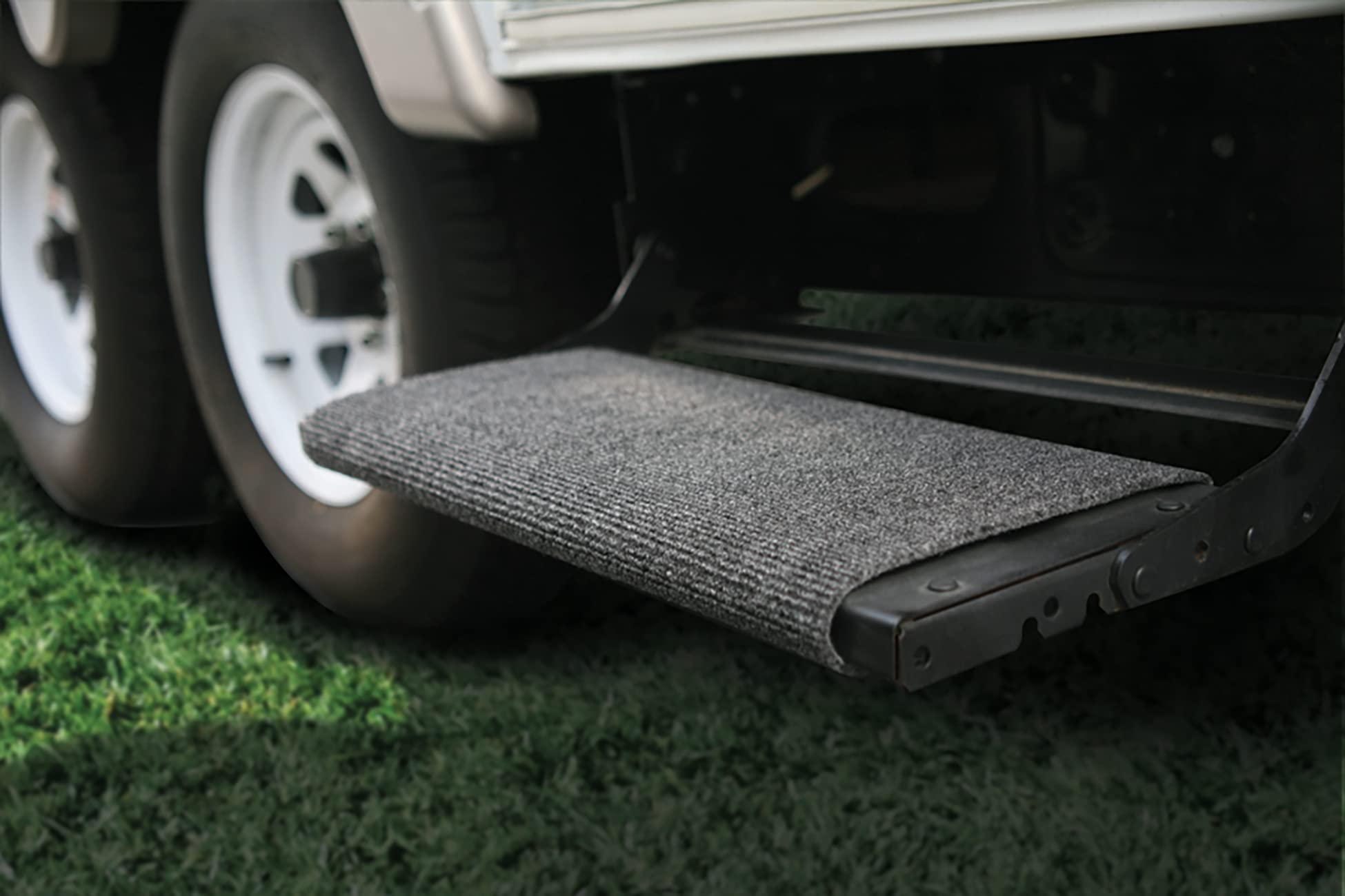 Camco Wrap Around RV Step Rug | Compatible with Manual and Electric RV Steps | Easy Installation | 17 ½-Inches (L) x 18-Inches (W) | Gray, 3-Pack (42927)