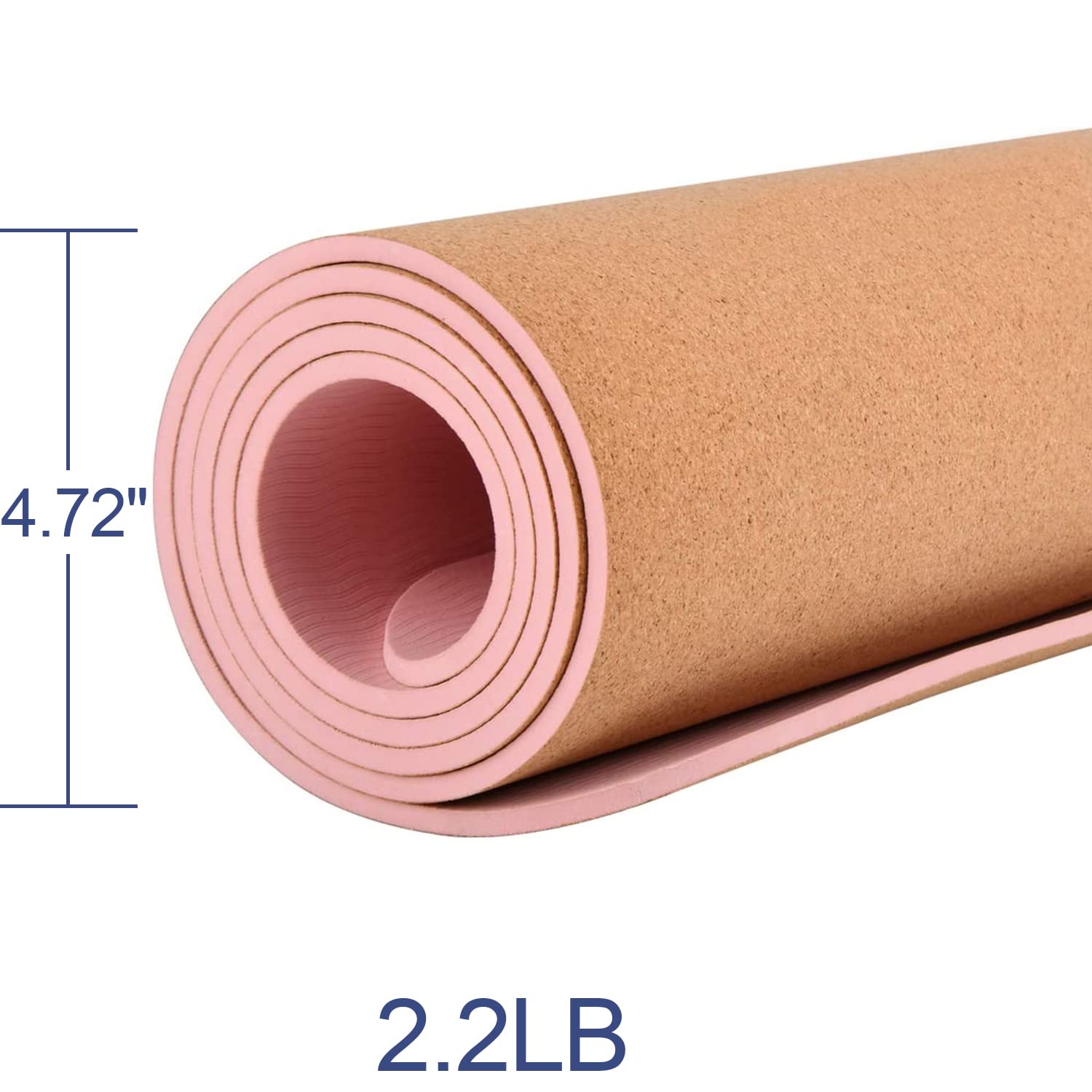 Numat Cork Yoga Mat 6mm (1/4 inch) Thick 72x24 in, Sweatproof NonSlip Eco-friendly, Lightweight TPE foam with Alignment Lines, Gym and Exercise, Black Carrying Bag w. Strap Included