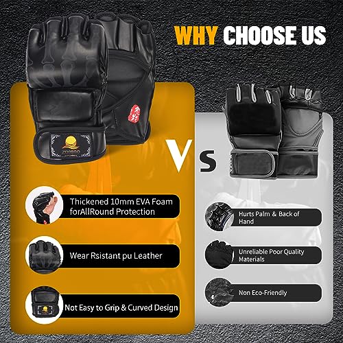 ZooBoo MMA Gloves, Half-Finger Boxing Fight Gloves MMA Mitts with Adjustable Wrist Band UFC Gloves for Sanda Sparring Punching Bag Training (One Size Fits Most)
