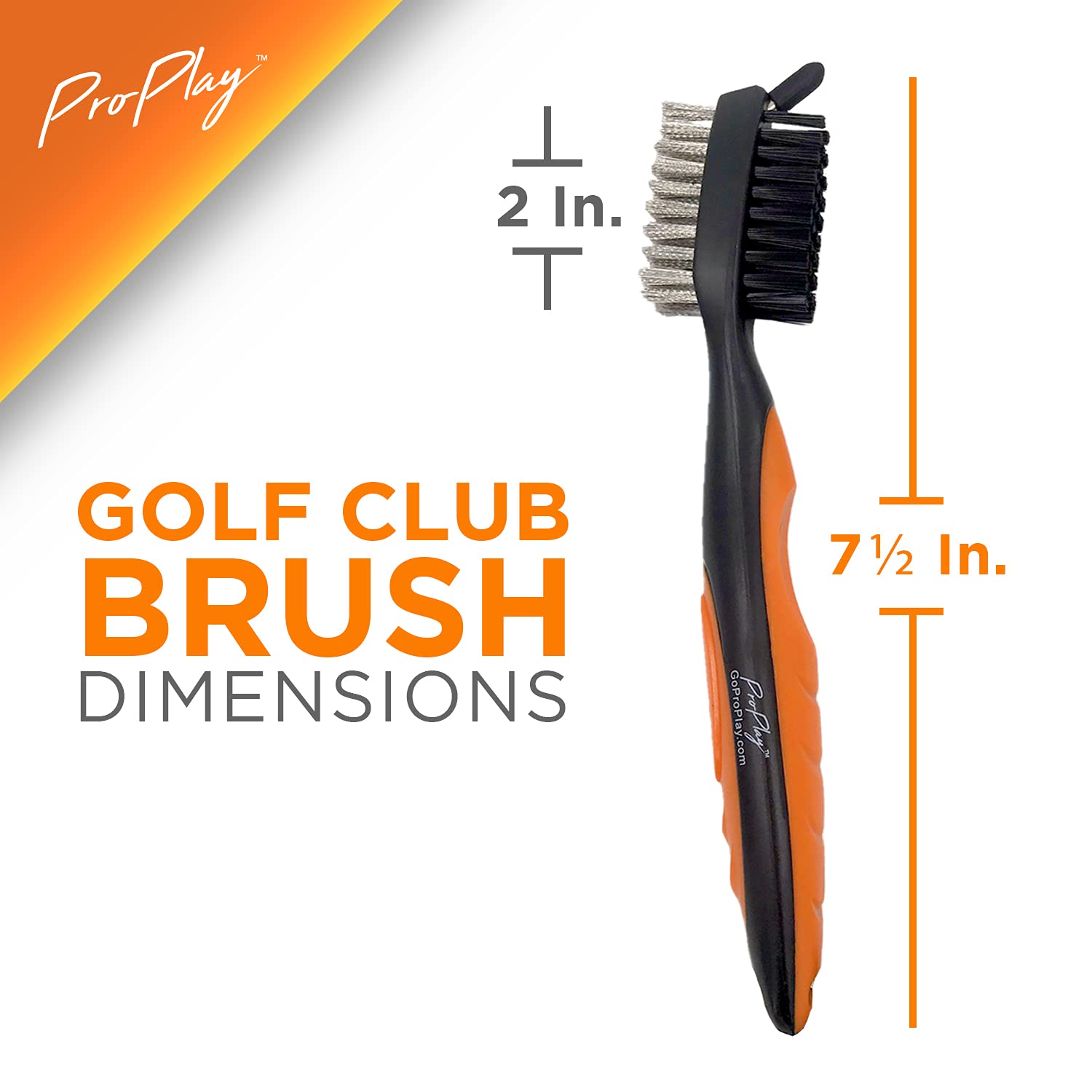 ProPlay Golf Club Brush and Groove Cleaner | Retractable Zip-line Aluminum Carabiner | Lightweight and Ergonomic Design | Easily Attaches to Golf Bag (Orange)