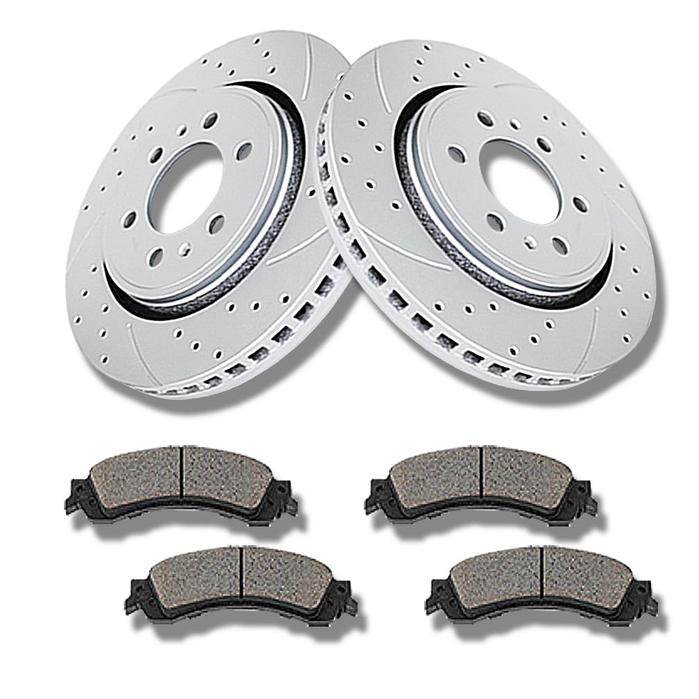 Acinoparts Drilled and Slotted Front Kit Brake Rotors Ceramic Brake Pads for Ford Expedition, F-150 (6 Lug Models ONLY) 2010-2014, F-150 2015-2020, Lincoln Navigator