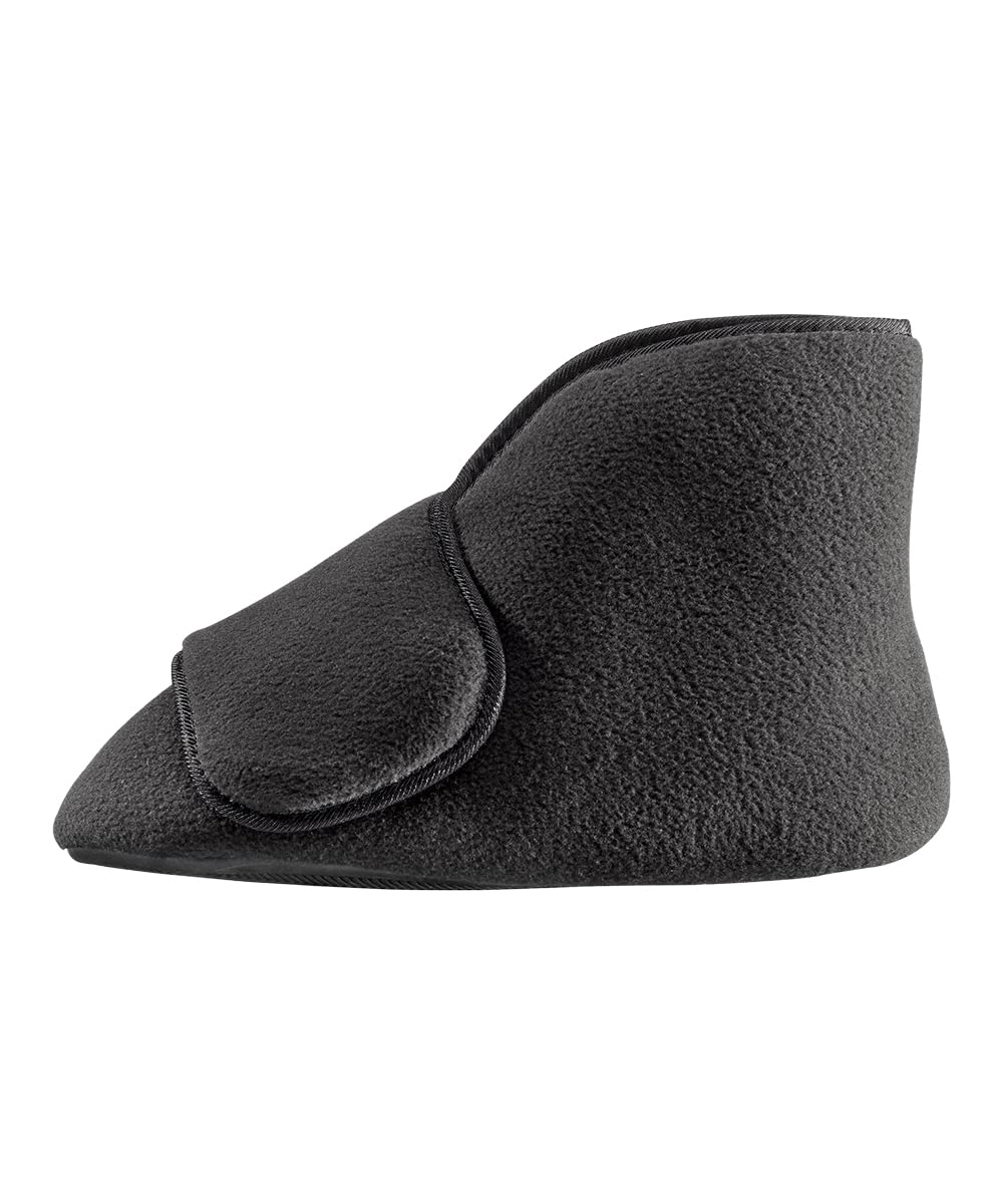 Silvert's Adaptive Clothing & Footwear Men’s & Women’s Extra Wide Soft Fleece Diabetic Bootie Slippers for Seniors - Black XL
