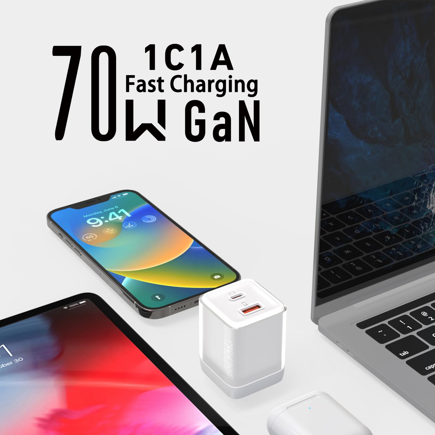 USB C Charger 70W, GaN 2 Port Compact Fast Wall Charger for MacBook Pro/Air, iPad Pro, Galaxy S23, Dell XPS 13, Note 20/10+, iPhone 15/Pro, Steam Deck, and More