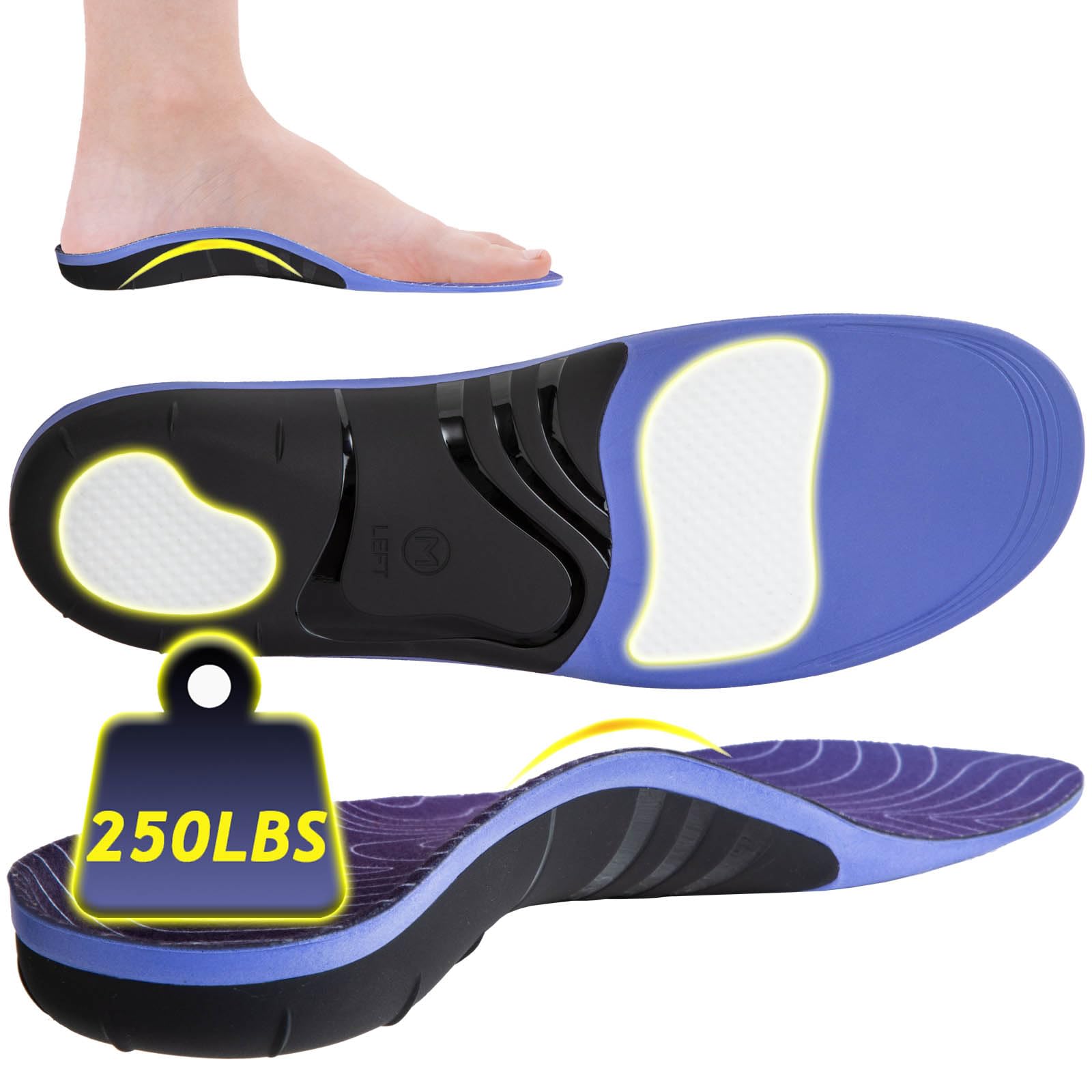 Plantar Fasciitis Insoles for Men Women - Orthotics Inserts, Shoe Insoles Arch Support Flat Feet Inserts Work Boot Insoles for Standing All Day