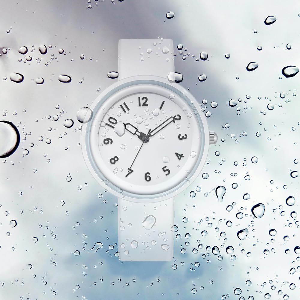 BESTKANG Women's Silicone Strap Watch Quartz Casual Arabic Numerals Waterproof and Easy to Read Simplicity Watches for Women (White)