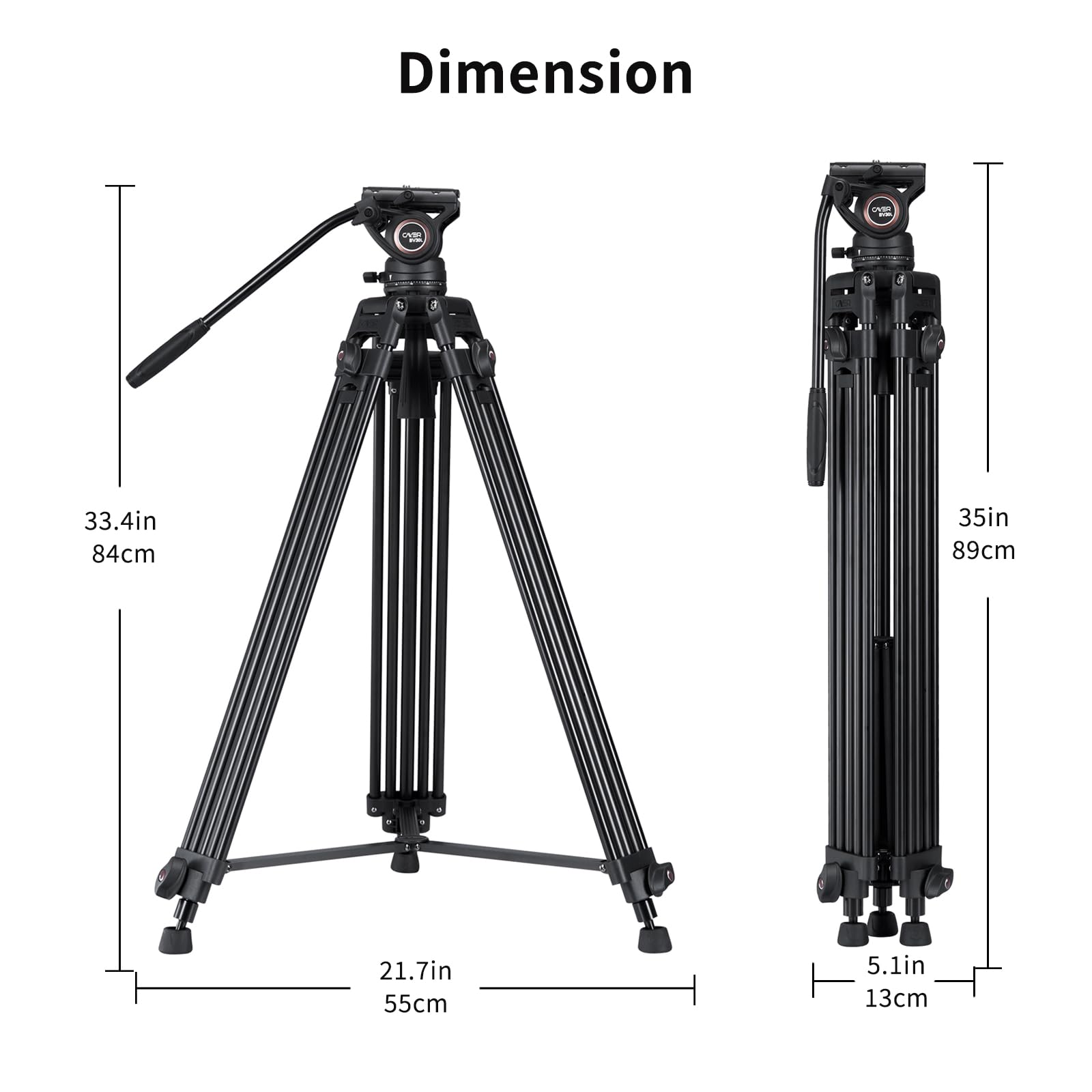 Video Tripod System, Cayer BV30L 72 inch- Professional Heavy Duty Aluminum Twin Tube Tripod, K3 Fluid Head, Mid-Level Spreader, Max Loading 13.2 LB, DSLR Camcorder, Plus 1 Bonus Quick Release Plate