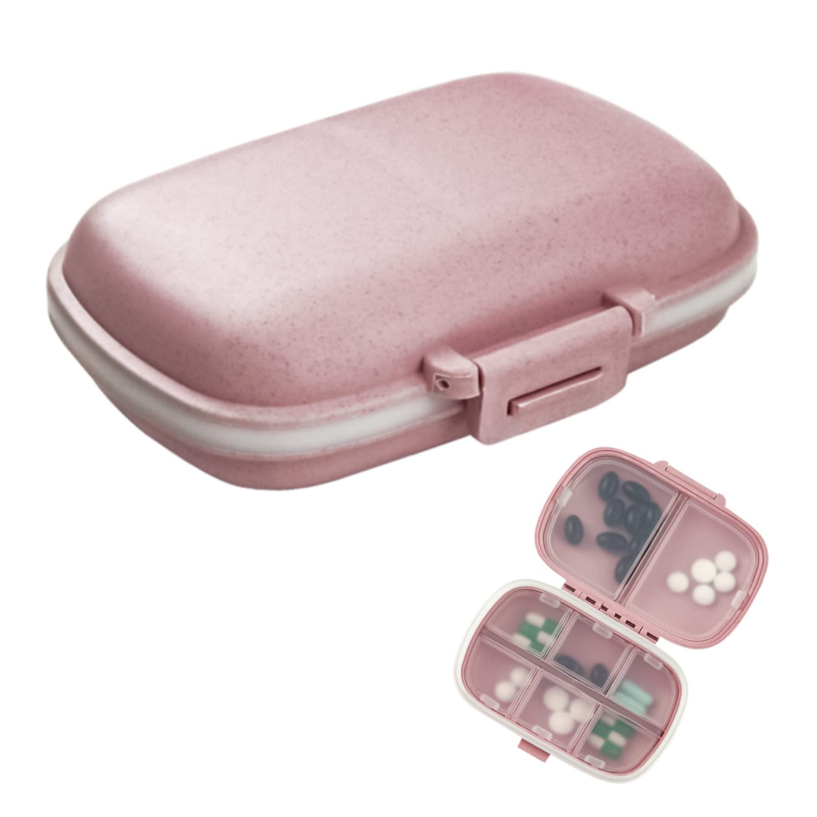 1Pack Travel Pill Organizer, 8 Compartments Portable Pill Case, Small Pill Box for Pocket Purse Portable Medicine Vitamin Container Pink