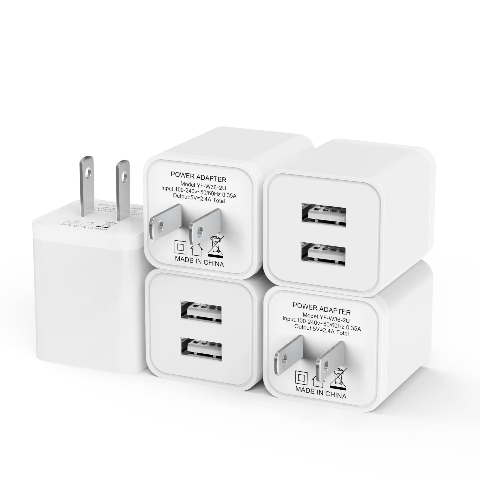 USB Wall Charger, 5 Pack 2.4A Dual Port Cube Power Adapter Fast Phone Charger Block Charging Box Brick for iPhone 16/16 Pro/16 Pro Max/15, Samsung Galaxy, Pixel, LG, Android-White