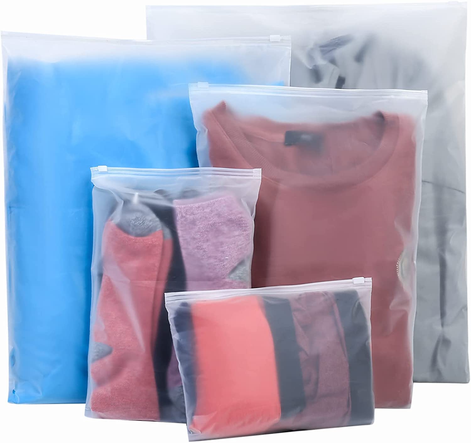 20 Pcs Travel Storage Bags, Clothes Packaging, Reusable Plastic Ziplock, Frosted Waterproof Resealable Clothing Zipper Pouch for Shoes Cosmetics Storage