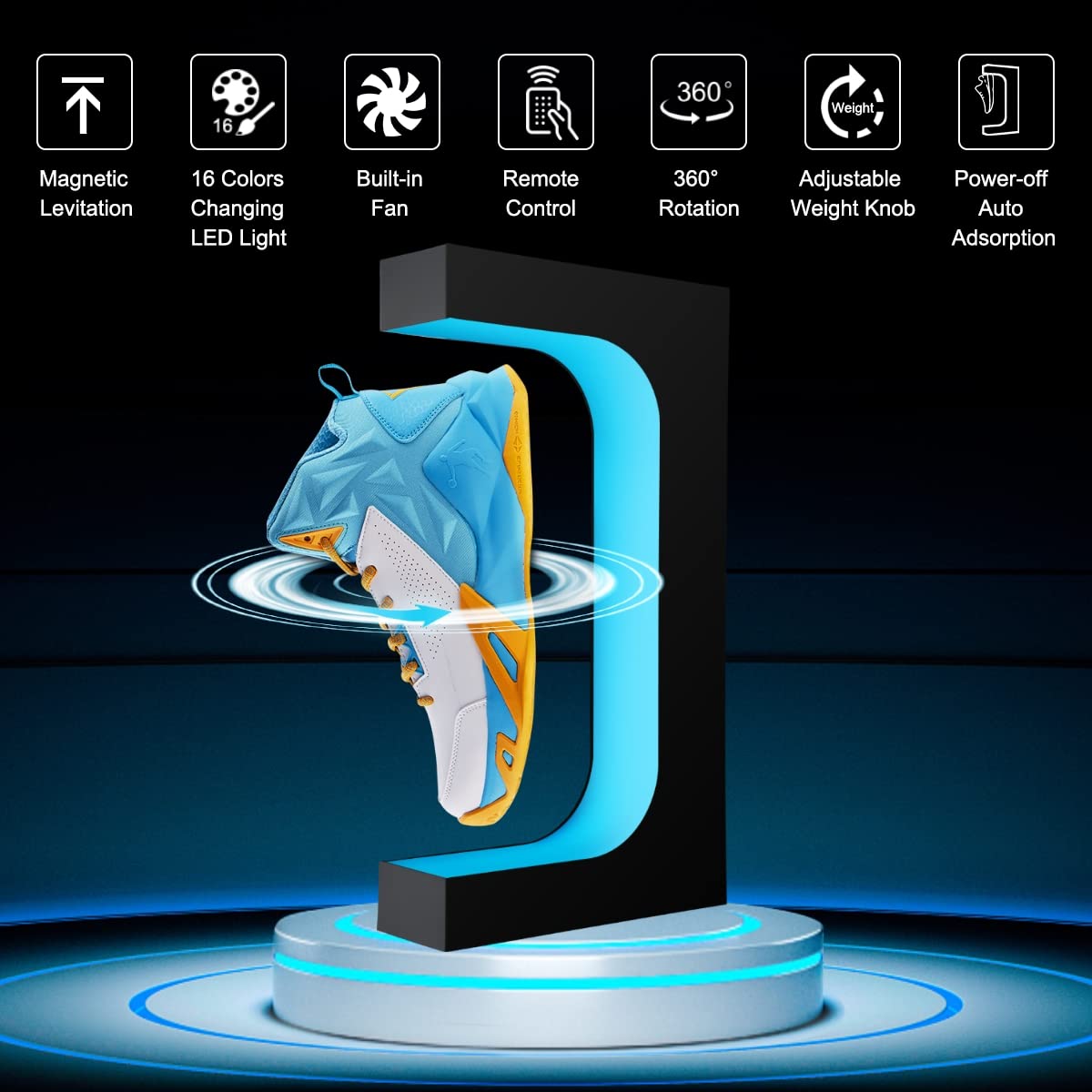 Yegvea Levitating Shoe Display Floating Sneaker Stand,Magnetic Levitation Sneakers Stand with 16 Colors Remote Control and 360° Rotation