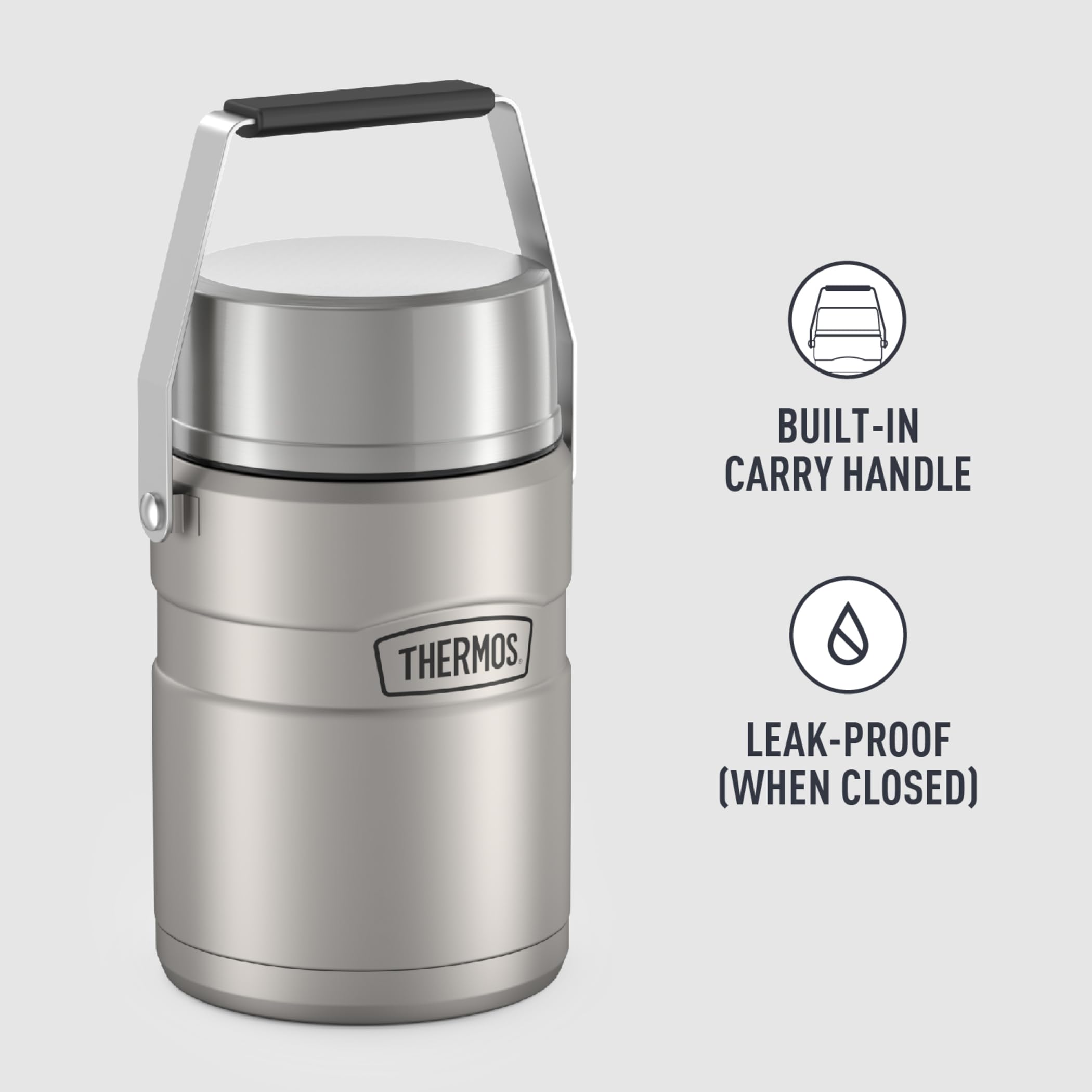 THERMOS Stainless King Vacuum-Insulated Food Jar with 2 Storage Container Inserts, 47 Ounce, Matte Steel