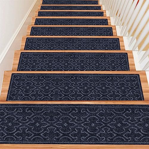 15Pcs Stair Treads for Wooden Steps Indoor with Self Adhesive, 8"x30" Non Slip Stair Runners-Peel & Stick Indoor Stair Carpet Runner, Resistant Indoor Runner for Kids、Elders and Pets, Brown