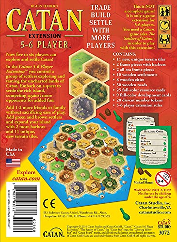 CATAN Board Game 5-6 Player Extension - Expand Your CATAN Game for More Players, Strategy Game for Kids and Adults, Ages 10+, 3-6 Players, 60-90 Minute Playtime, Made by CATAN Studio