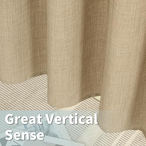 LAMIT 72 inch Linen Curtains for Living Room, Grommet Linen Textured Privacy Drapes Light Filtering Window Treatments Burlap Curtains for Bedroom, Set of 2 Panels (52 x 72 Inch, Beige)