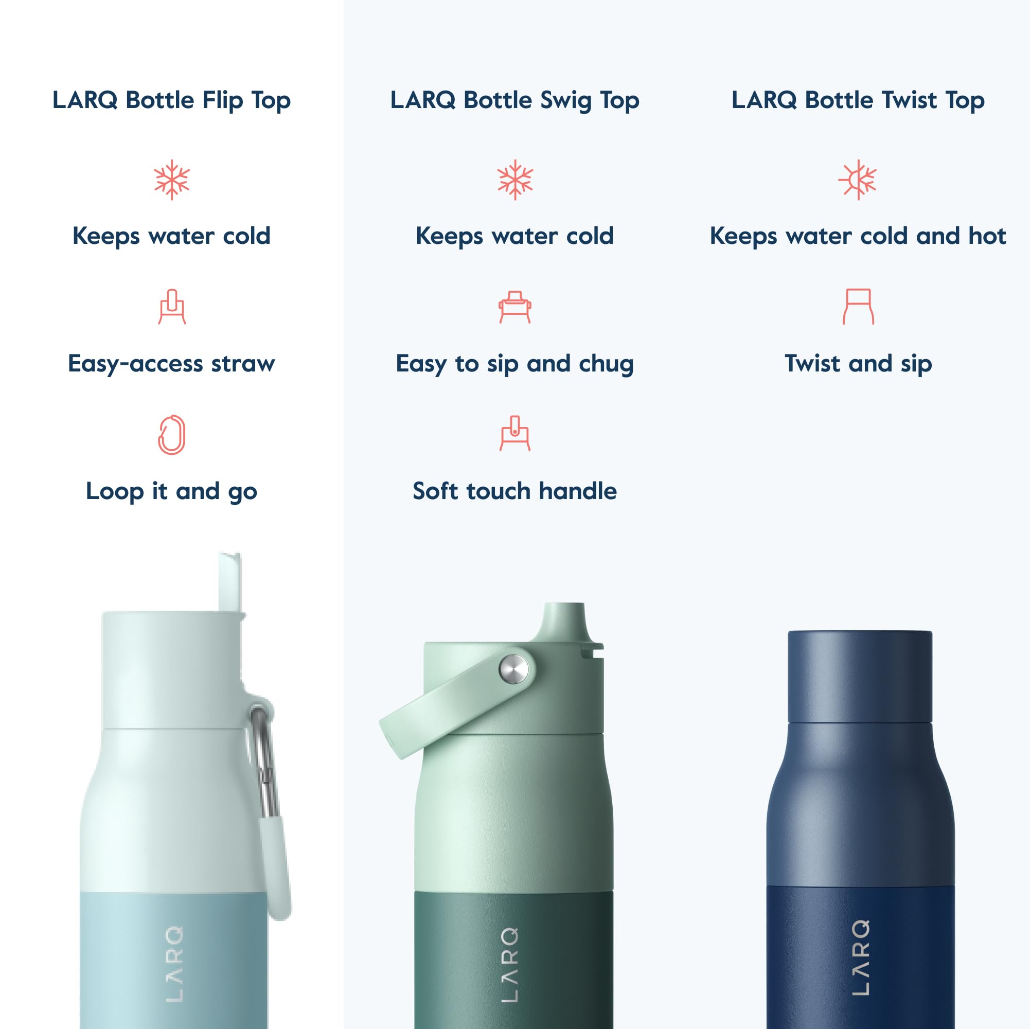 LARQ Bottle Flip Top 17 oz - Insulated Stainless Steel Water Bottle With Straw | Thermos, BPA Free | Reusable Water Bottle for Sports, Gym, and Travel | Keep Drinks Cold for 24 Hours, Seaside Mint