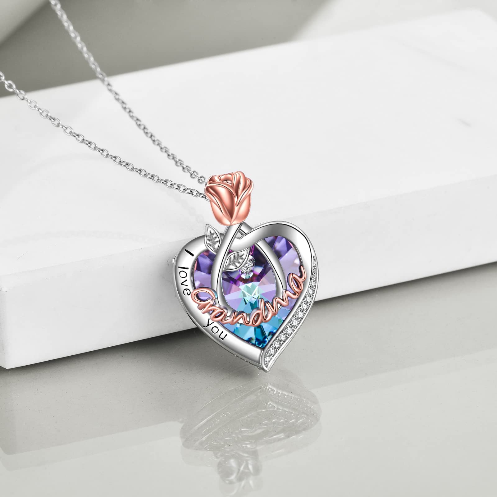 POPKIMI Gifts for Grandma Grandma Necklace Birthday Gifts for Grandma 925 Sterling Silver Crystal Grandma Jewelry