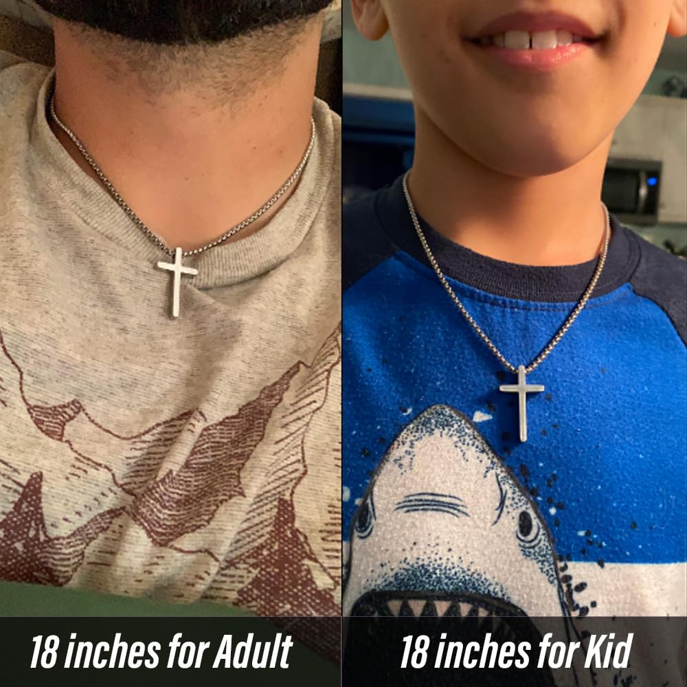 Quietsun Stocking Stuffers for Teens Teenage Boys Gifts Ideas Christmas Day Cross Necklace for Men Boys 14 16 18 Year Old Him Birthday Gifts for Son Silver Cross Chain Valentines Confirmation Easter