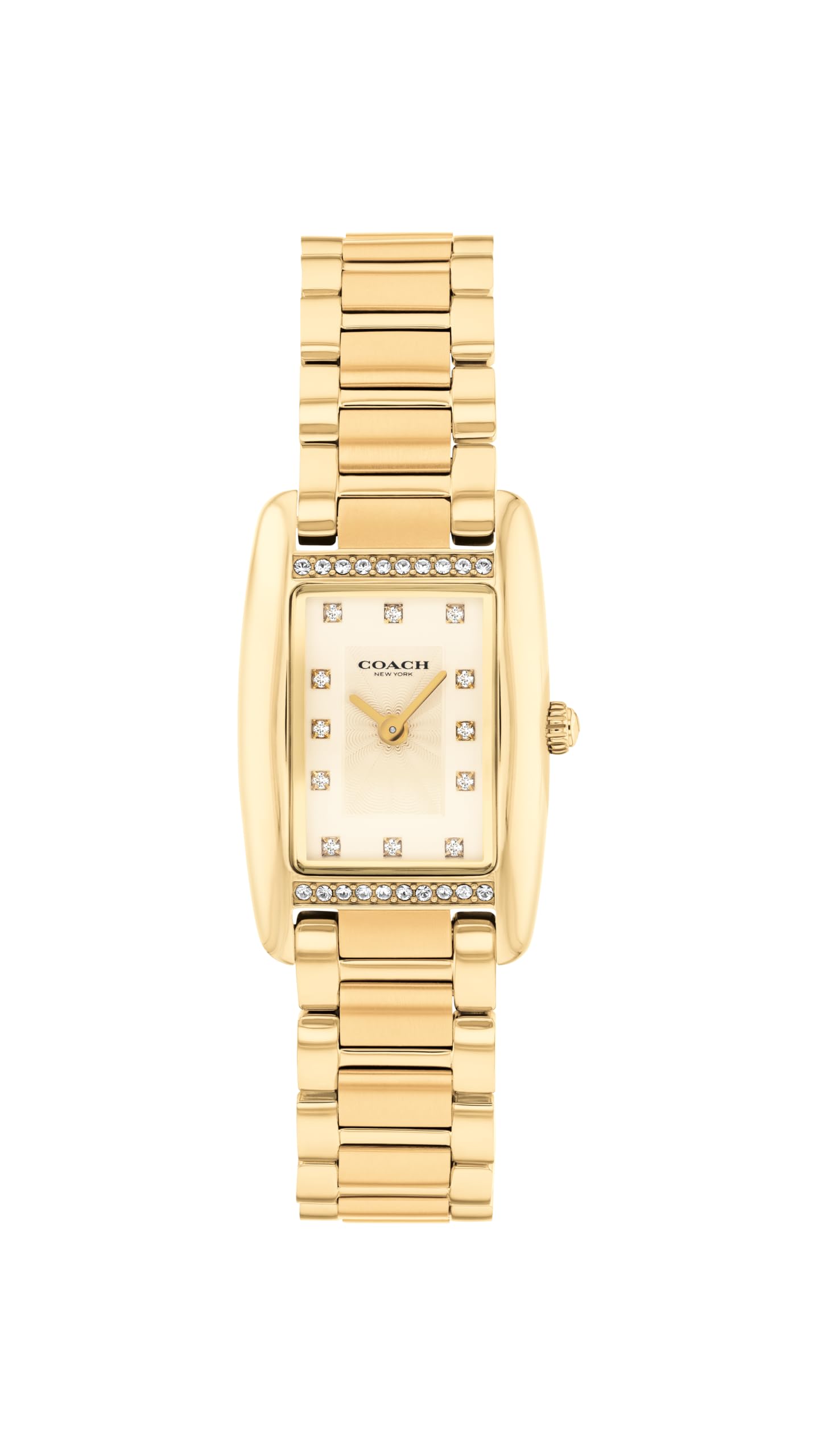 Coach Women's Reese 2H Quartz Watch, Petite Rectangle Case, Stainless Steel Link Bracelet with Crystal Accents, Timeless Minimalism for Every Day - Gift for Her