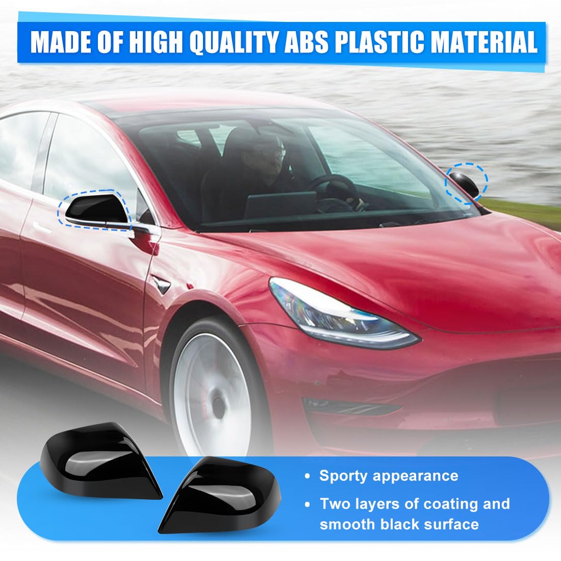 2 Pcs Replacement Glossy Black Shells Mirror Covers Compatible with 2017 2018 2019 2020 2021 2022 2023 Tesla Model 3