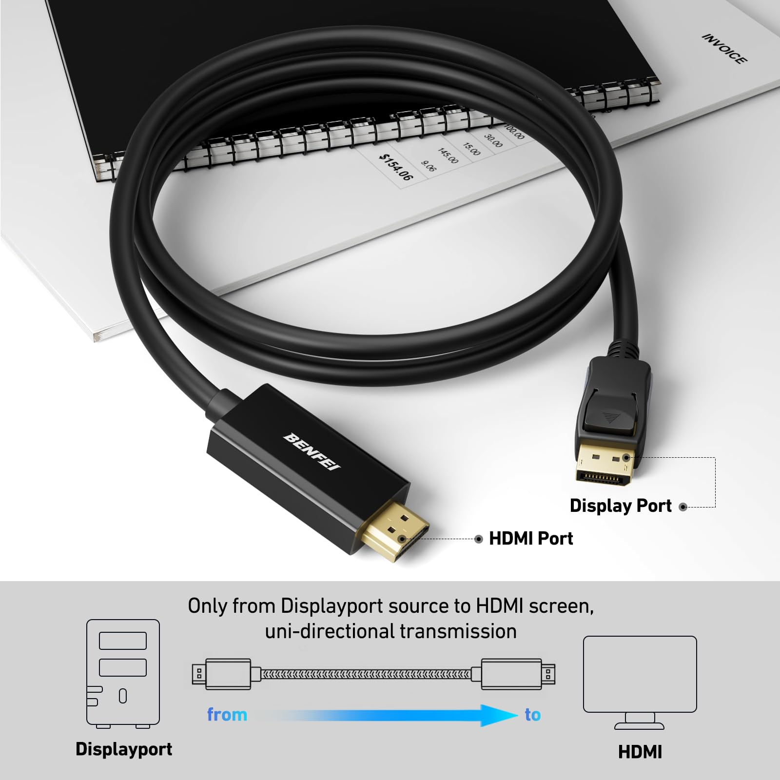 BENFEI 4K DisplayPort to HDMI Cable 1.8M, Uni-Directional DisplayPort to HDMI Cable Gold Plated Cord for Lenovo, HP, ASUS, Dell and Other Brands