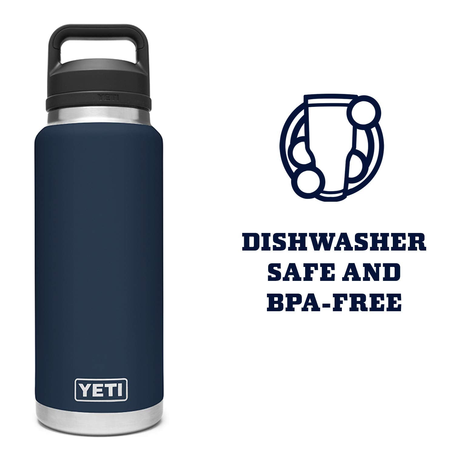 YETI Rambler 36 oz Bottle, Vacuum Insulated, Stainless Steel with Chug Cap, Navy