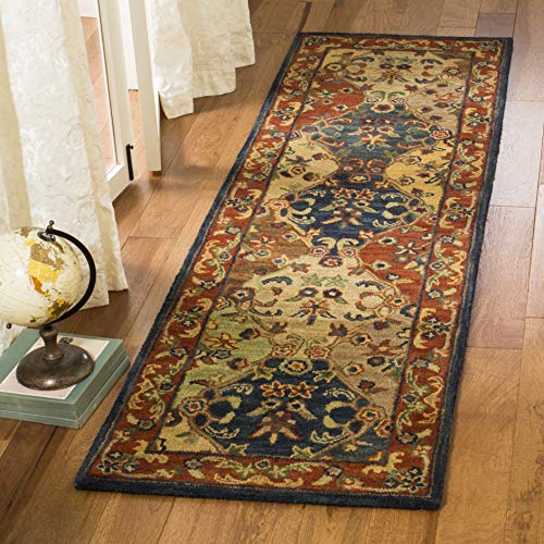 SAFAVIEH Heritage Collection Area Rug - 4' Square, Multi & Burgundy, Handmade Traditional Oriental Wool, Ideal for High Traffic Areas in Living Room, Bedroom (HG911A)