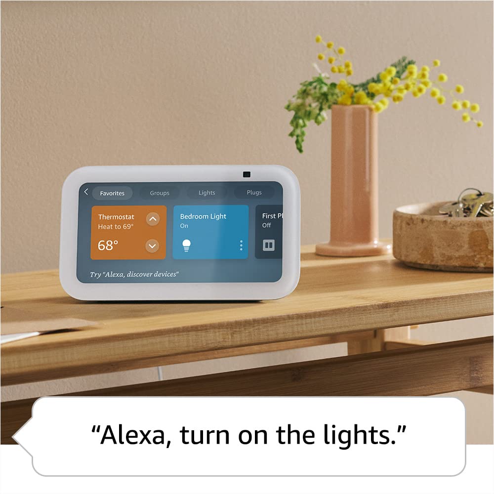 Echo Show 5 (3rd Gen, 2023 release) in Glacier White bundle with TP-Link Kasa Smart Color Bulb