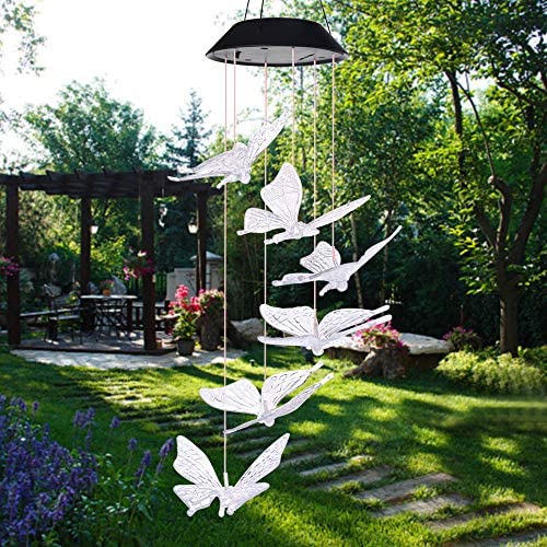 2023 Mother Butterfly Yard Decor Lights,Solar Butterfly Chimes,Gifts for mom/dad/Women/Grandma/Wife/Daughter/Sister/Aunt/Grandfather,Birthday Gifts Outdoor Gardening Gift