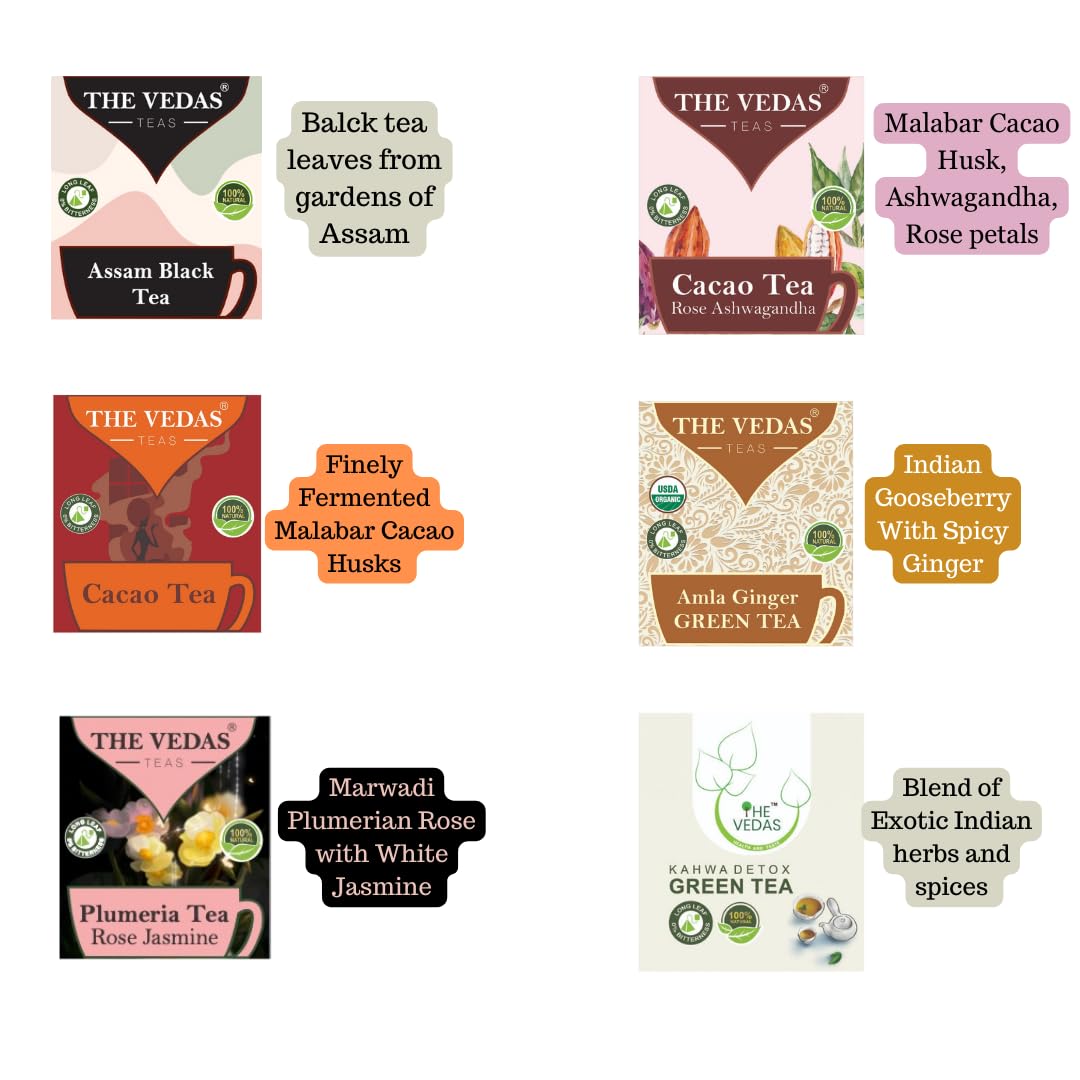 The Vedas Book of Tea Collection | Assorted Tea Bags | Mother's Day Gift Set | 12 Exotic Herbal Blends | 4 Units Each, Total 48 | Best for Corporate Gifting | Gift Hamper