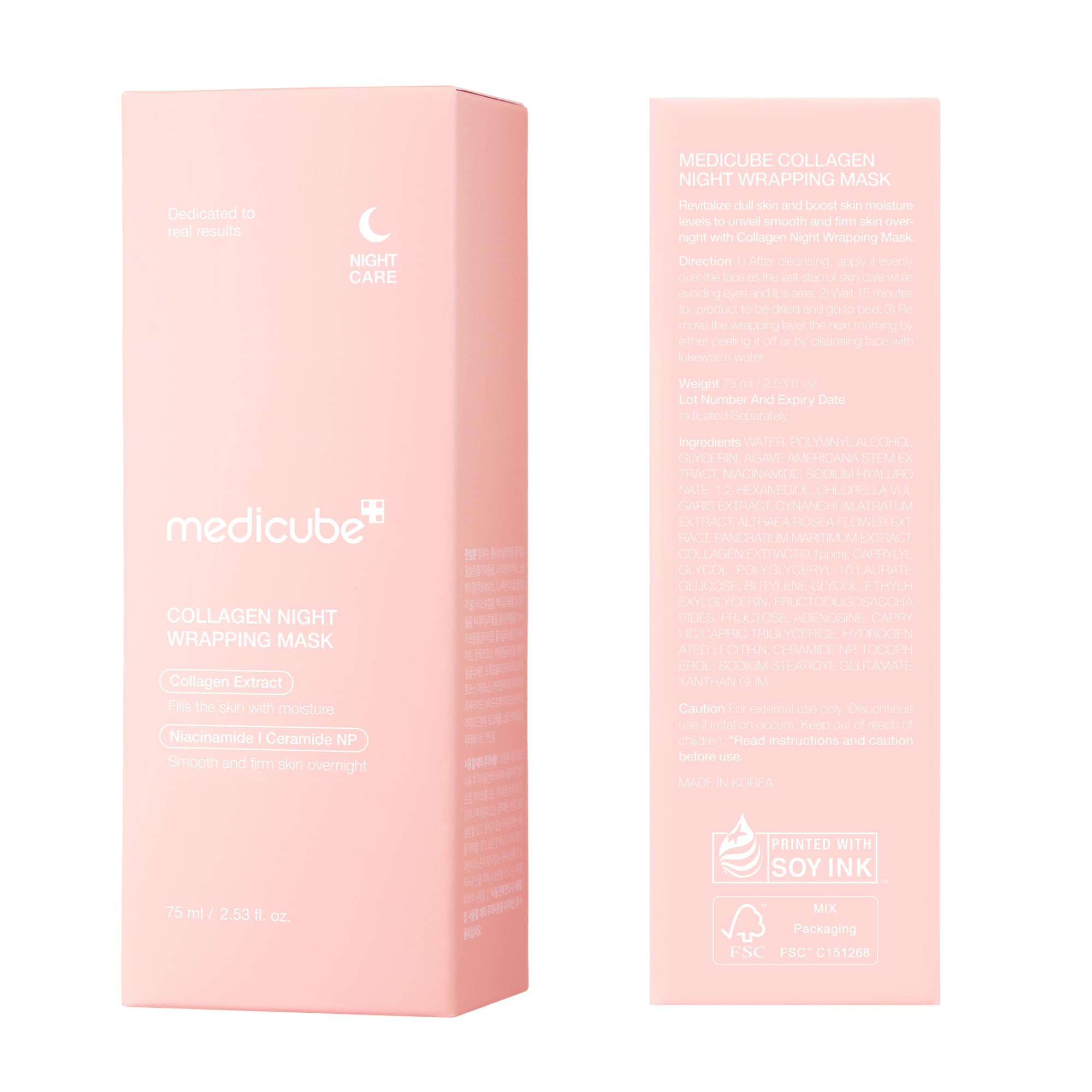 medicube Collagen Overnight Wrapping Peel Off Facial Mask Pack - Elasticity & Hydration Care, Reduces Sagging & Dullness - Hydrolyzed Collagen For Glowing Skin - Korean Skin Care, 2.53 fl.oz
