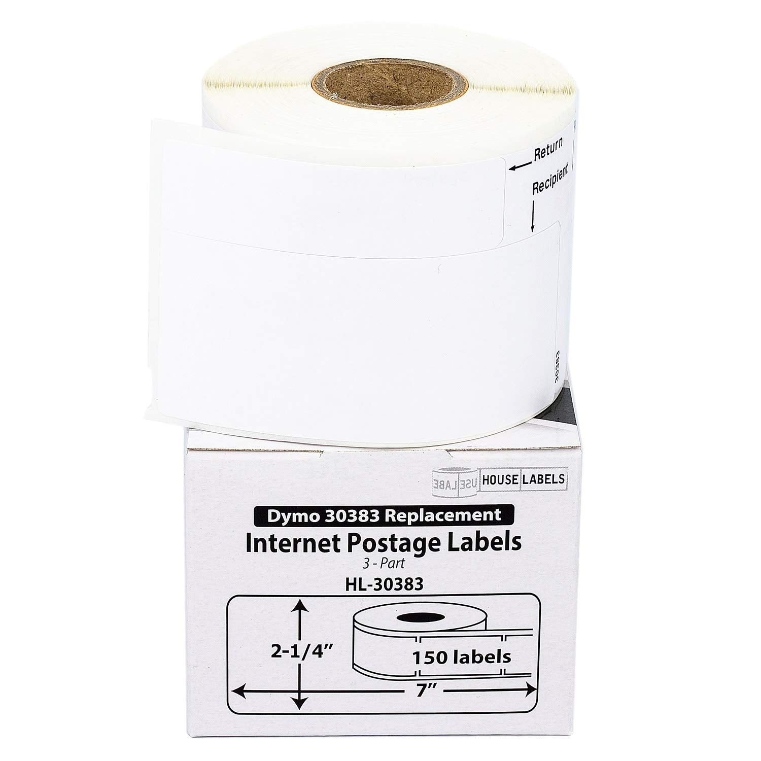 DYMO-Compatible 30383 3-Part Internet Postage Labels (2-1/4" x 7") -- BPA Free! (1 Roll; 150 Labels per Roll)