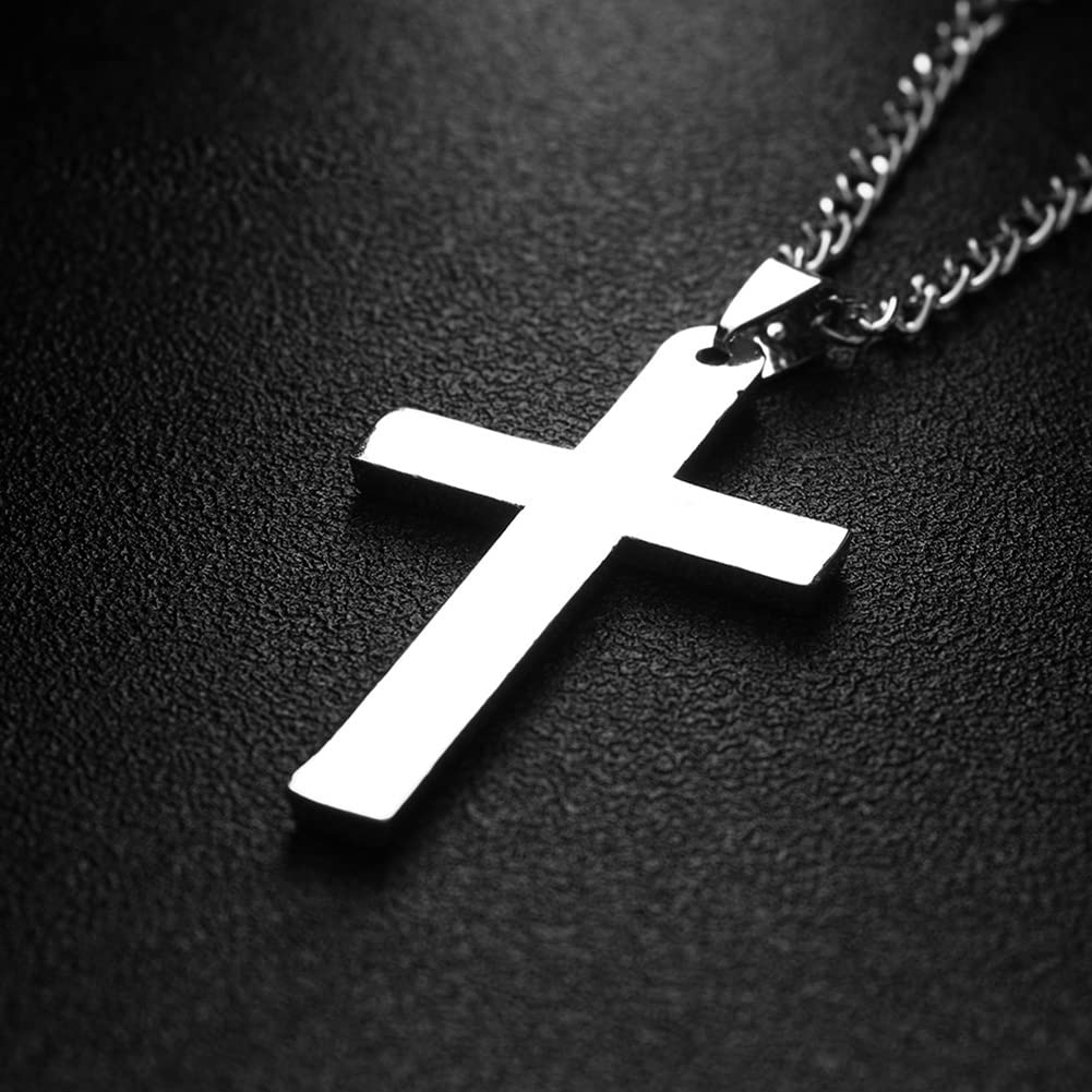 clinmday Fashion Simple Cross Pendant Alloy Necklace Chain Jewelry - Gift Birthday Gift for husband Father Him Black