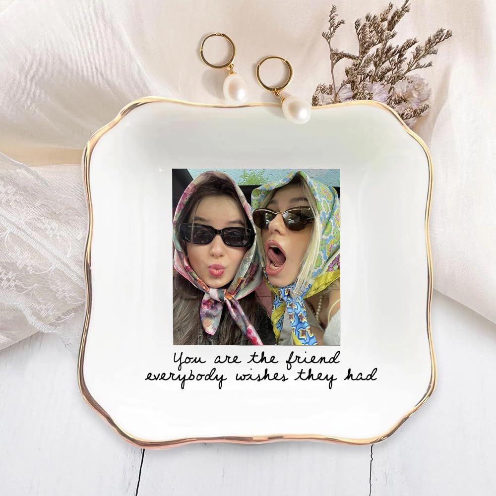 POPPOP Custom Besties Photo Ring Dish, Personalized Jewelry Tray for Best Friends, Soul Sister Gift, Birthday Gift for Besties, Custom Photo Ornament