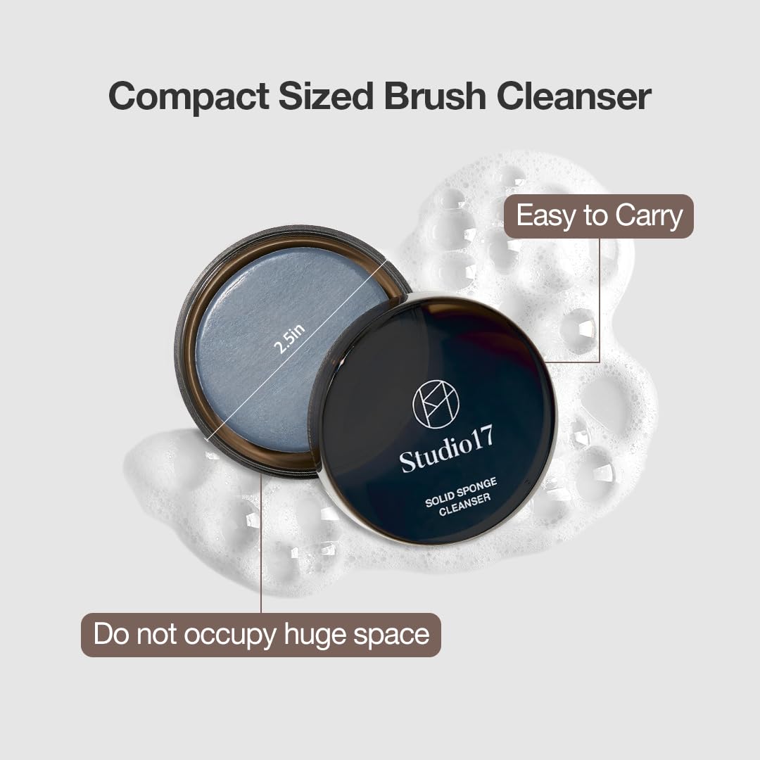 STUDIO17 Solid Makeup Brush Cleaner 300+ Usage | Convenient Makeup Cleaner for Both Brushes & Puffs | Cosmetic Brush Cleaner Charcoal Included | Compact Size