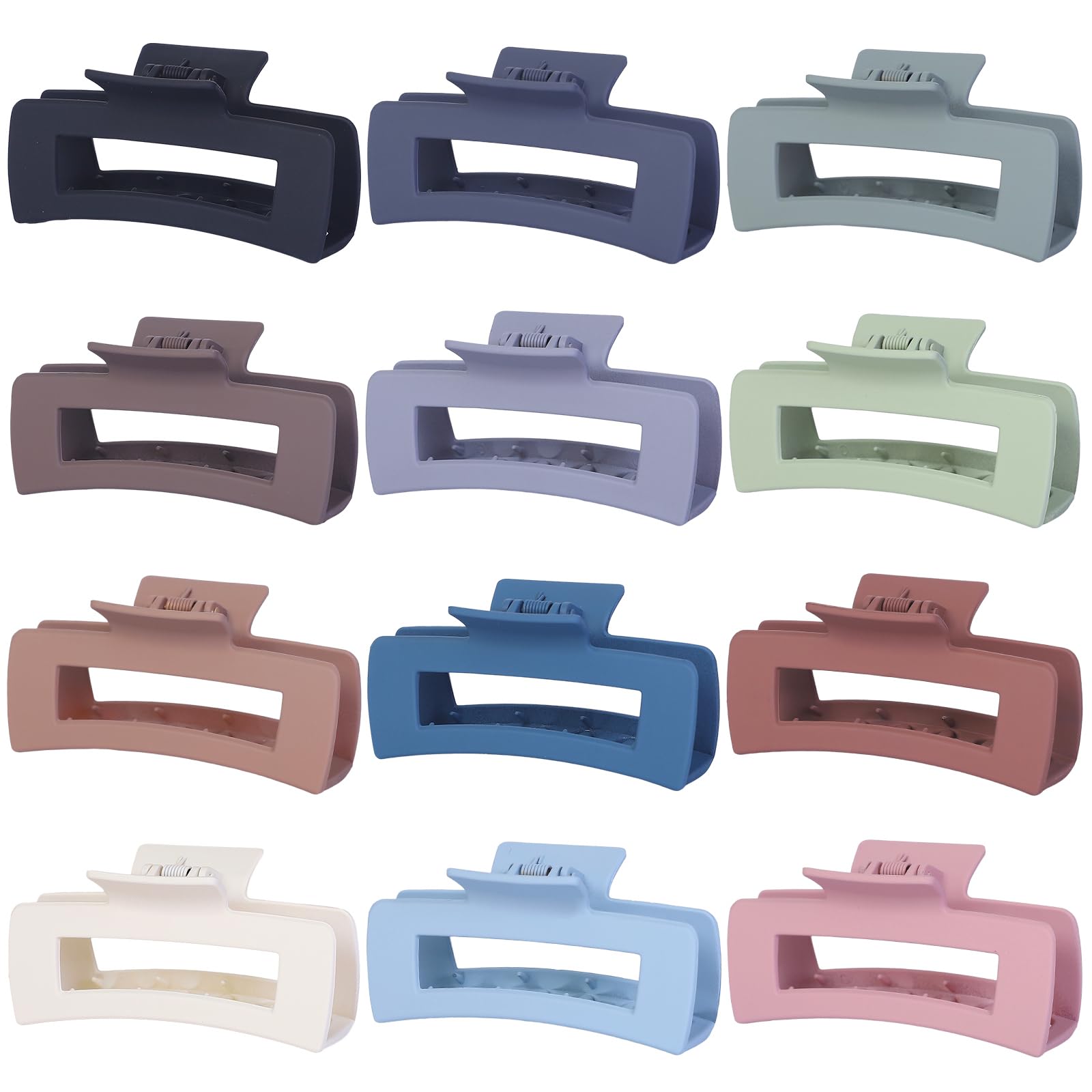 Sisiaipu Hair Clip - Claw, 4.1 Inch Extra Large for Thick, Long, Curly Hair, 12 Pcs, 12 Rubber Paint and Plastic Materials, Non-Slip Design, Women and Girls Hair Accessories - Multicolor