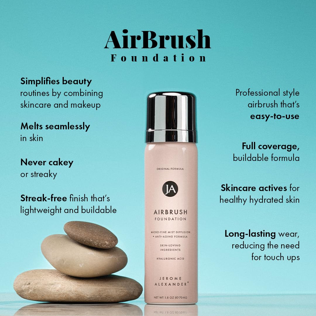 MagicMinerals AirBrush Foundation by Jerome Alexander – 2pc Set with Airbrush Foundation and Kabuki Brush - Spray Makeup with Anti-aging Ingredients for Smooth Radiant Skin - Light Medium