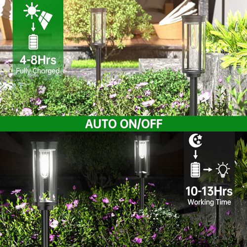 BITPOTT Outdoor Solar Pathway Lights 6 Pack, Bright Cool White Solar Powered Garden Lights Outside, Long Lasting Solar Landscape Lights for Walkway Path Yard Lawn Patio Decor