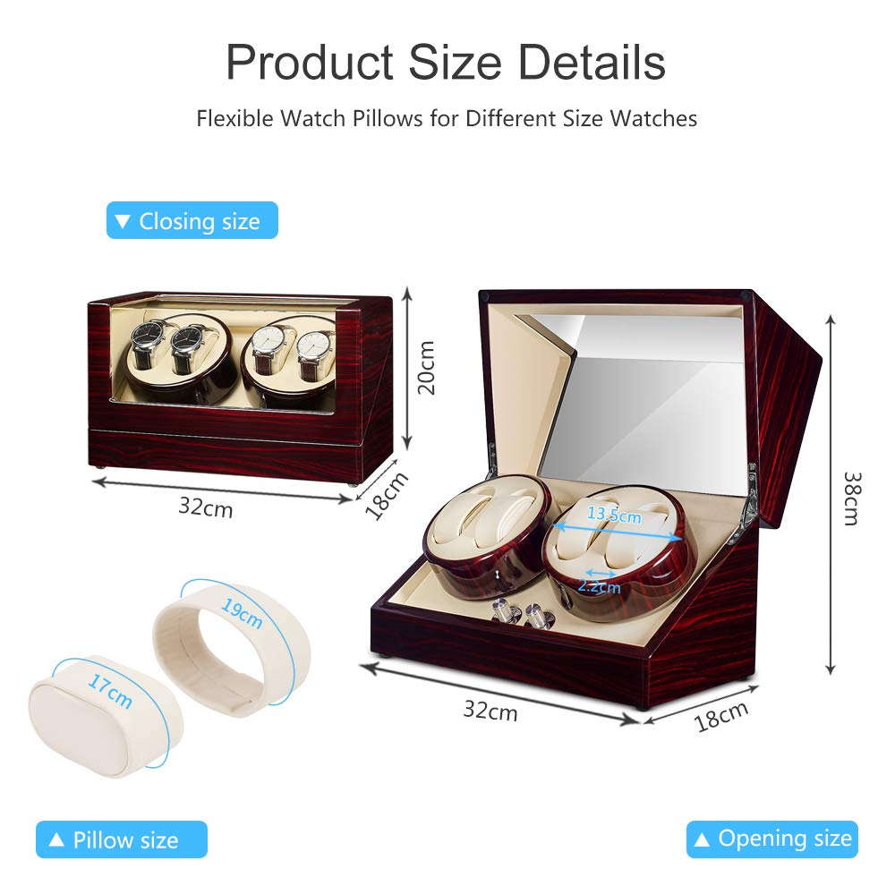 JQUEEN Automatic Quad Watch Winder with Double Quiet Mabuchi Motors
