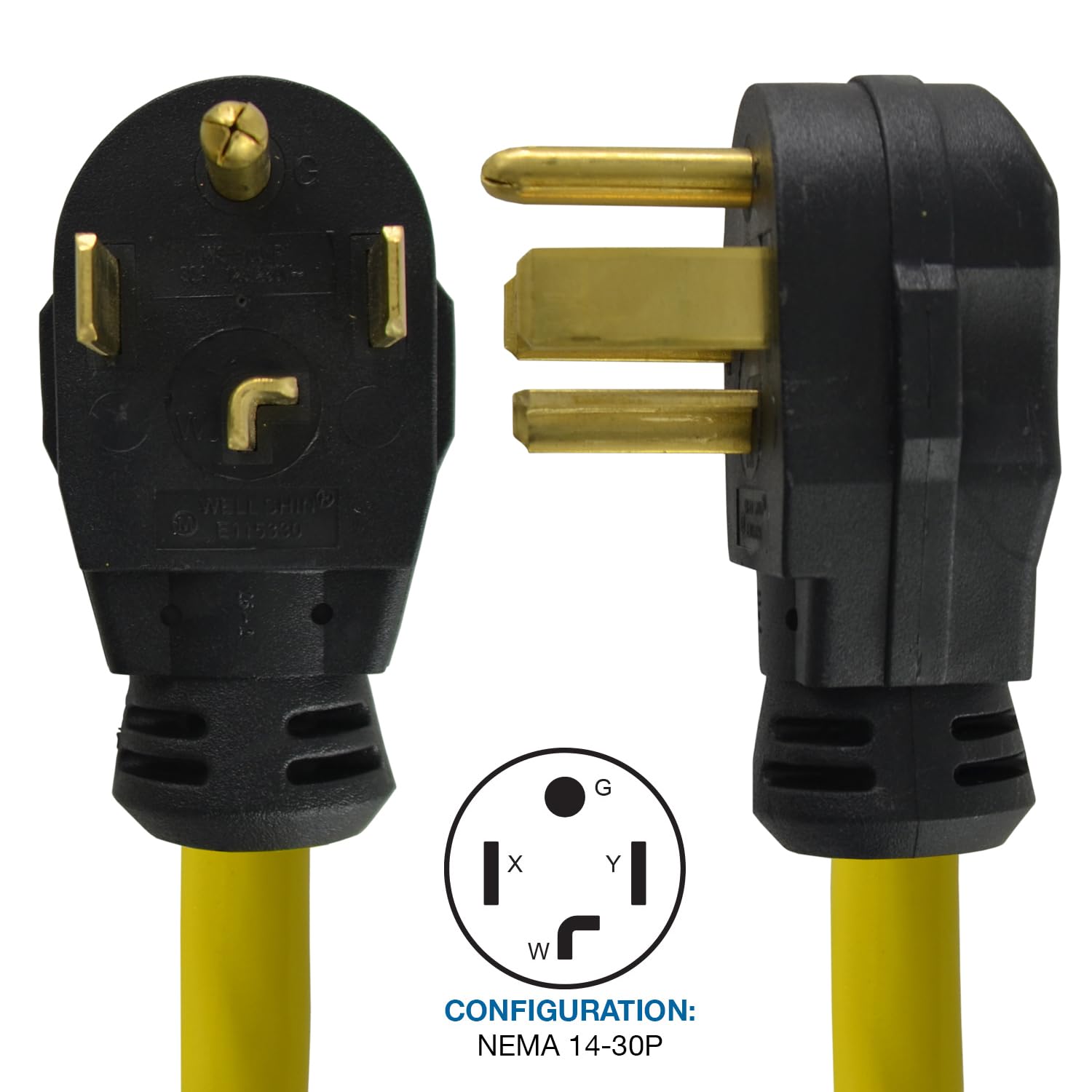 Conntek 14330 1.5-Foot Adapter 30 Amp NEMA 14-30P 4 Prong Male Plug To 30 Amp 125/250 L14-30R Volt Locking Female Connector