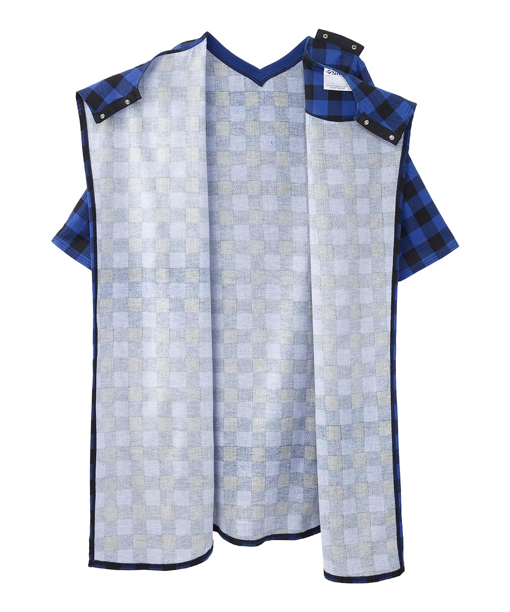 Men’s Open Back Adaptive Flannel Nightgown for Seniors - Back Snap Nightgowns With Dome Closure - Blue Buffalo MED