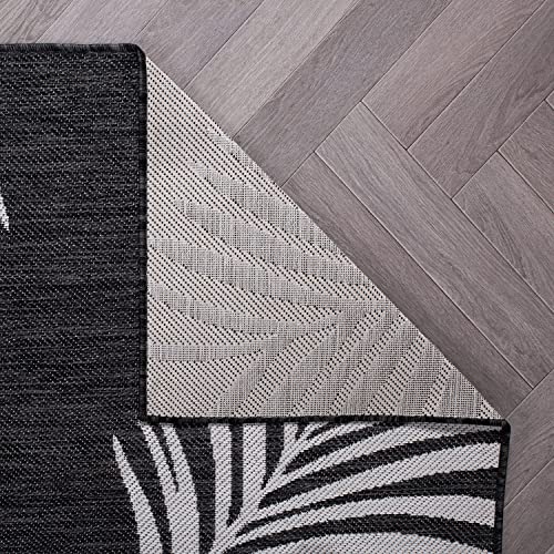 Rugshop Contemporary Palm Leaves Textured Flat Weave Easy Cleaning Outdoor Rugs for Deck,Patio,Backyard Indoor/Outdoor Area Rug 2' x 3' Black