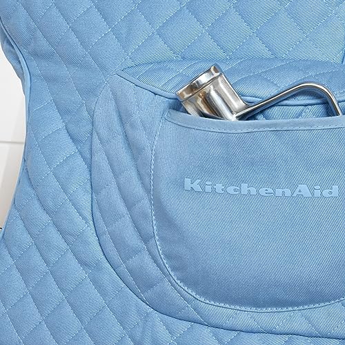 KITCHENAID Fitted Tilt-Head Solid Stand Mixer Cover with Storage Pocket, Quilted 100% Cotton, Blue Velvet, 14.4"x18"x10"